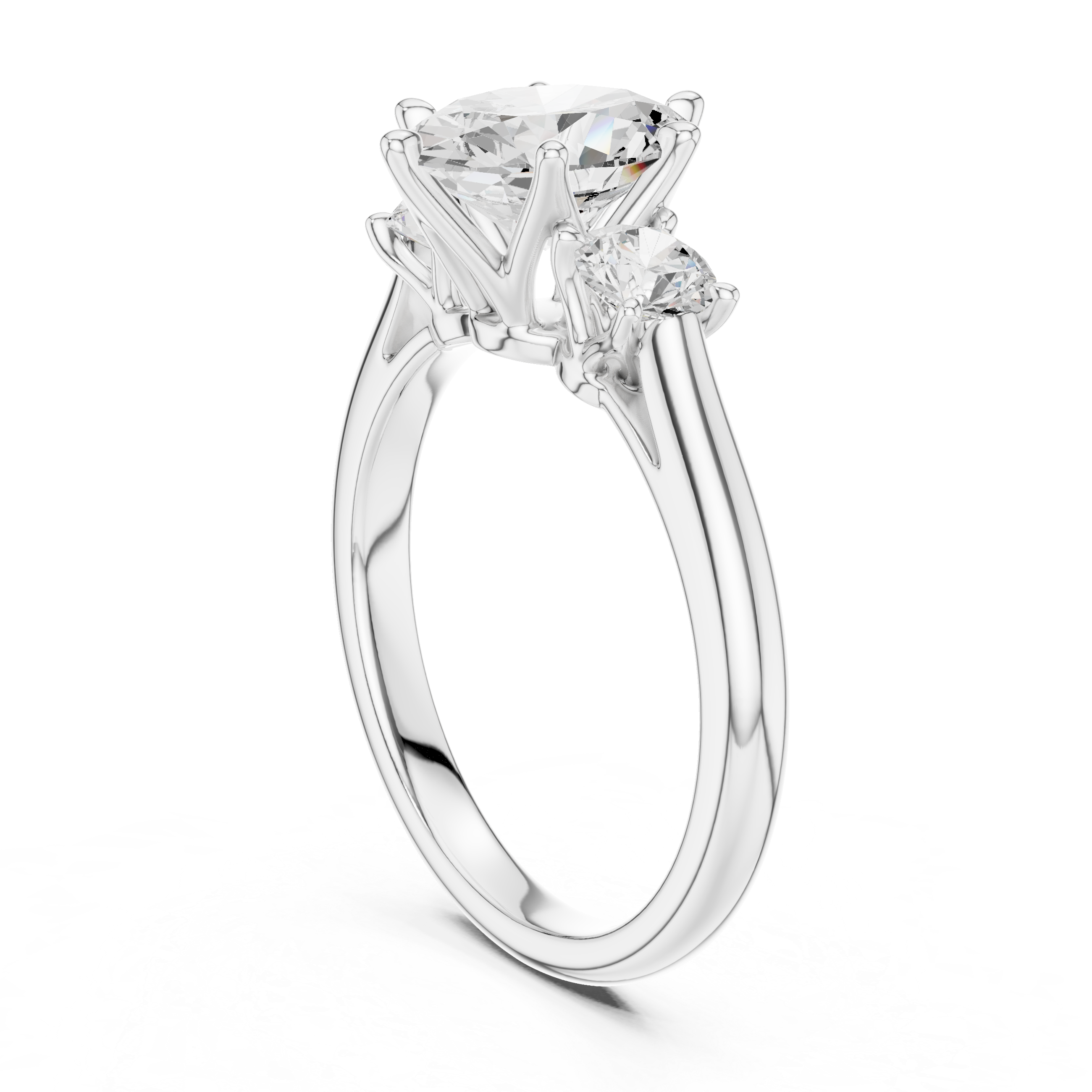 Oval Cut Three Stone Engagement Ring with Round Side Diamonds
