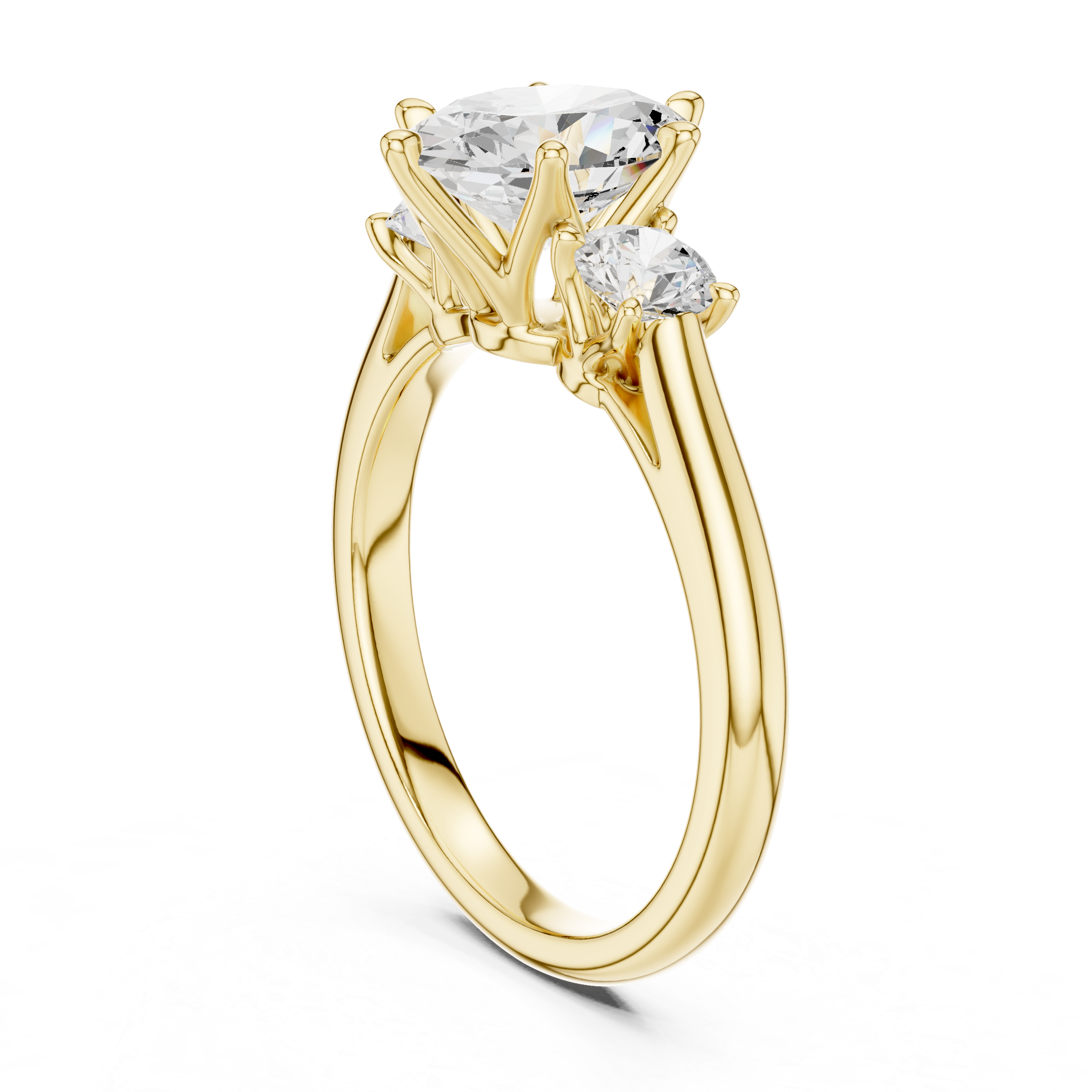 Oval Cut Three Stone Engagement Ring with Round Side Diamonds