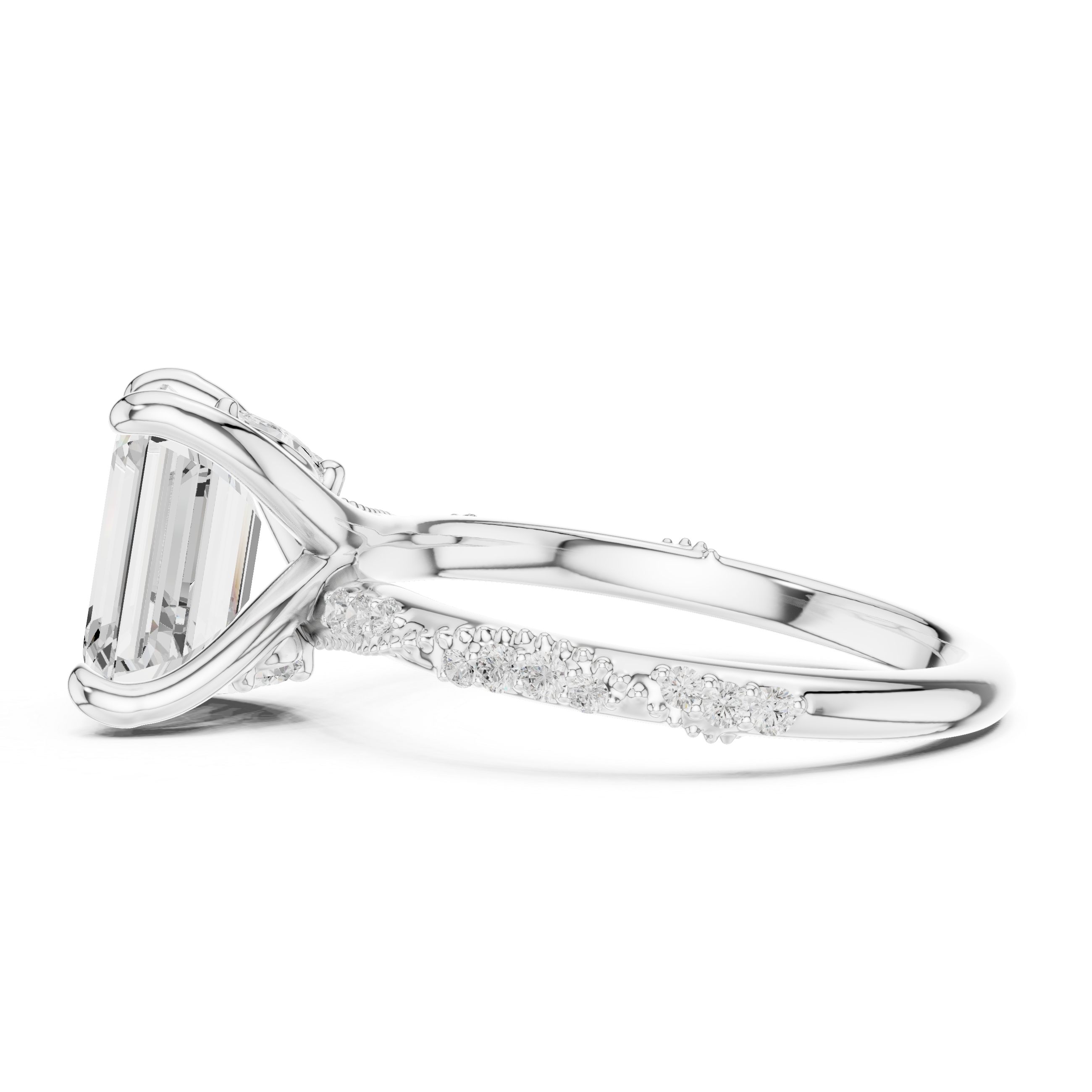 Twisted Pavé Emerald Cut Engagement Ring with Marquise Diamond Accents