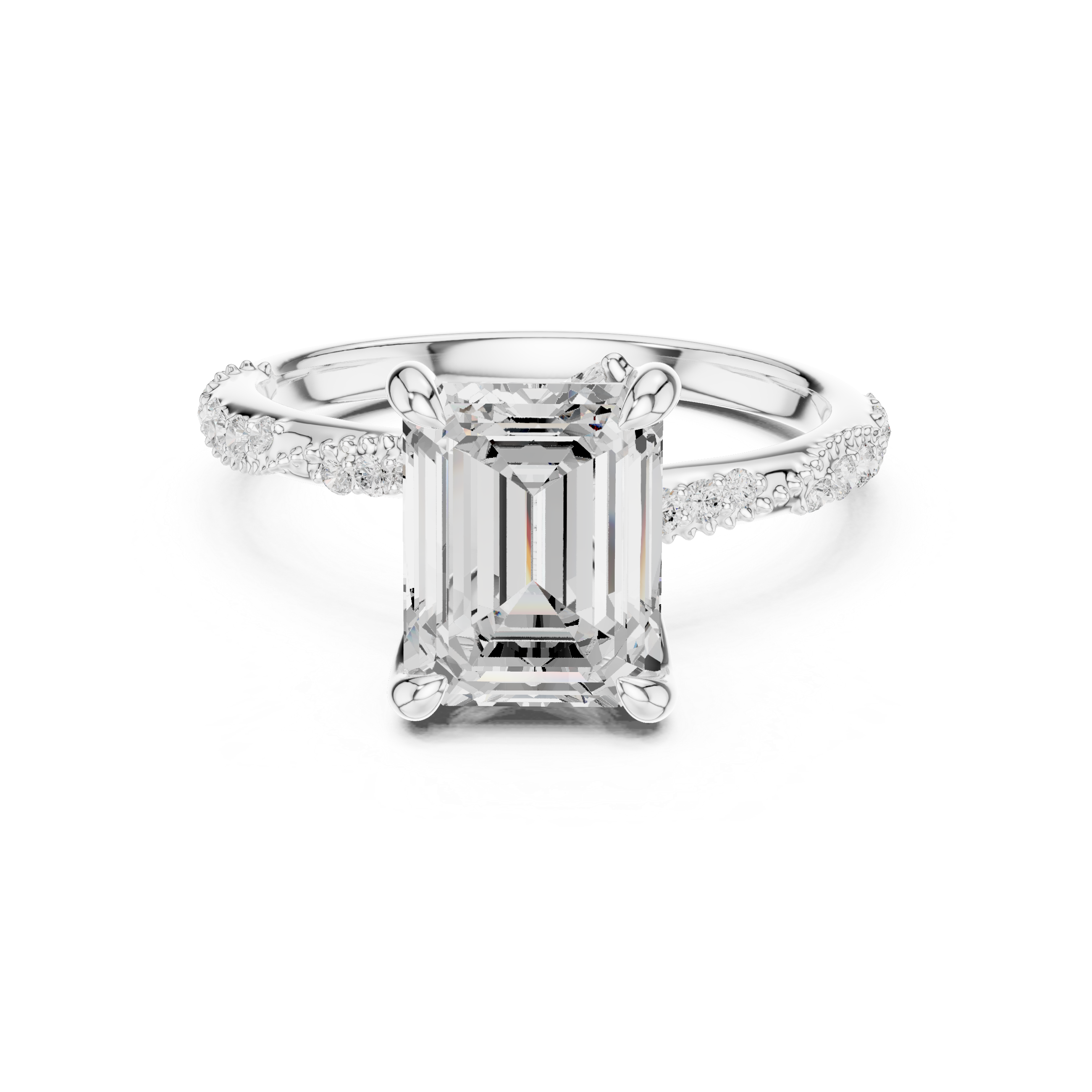 Twisted Pavé Emerald Cut Engagement Ring with Marquise Diamond Accents
