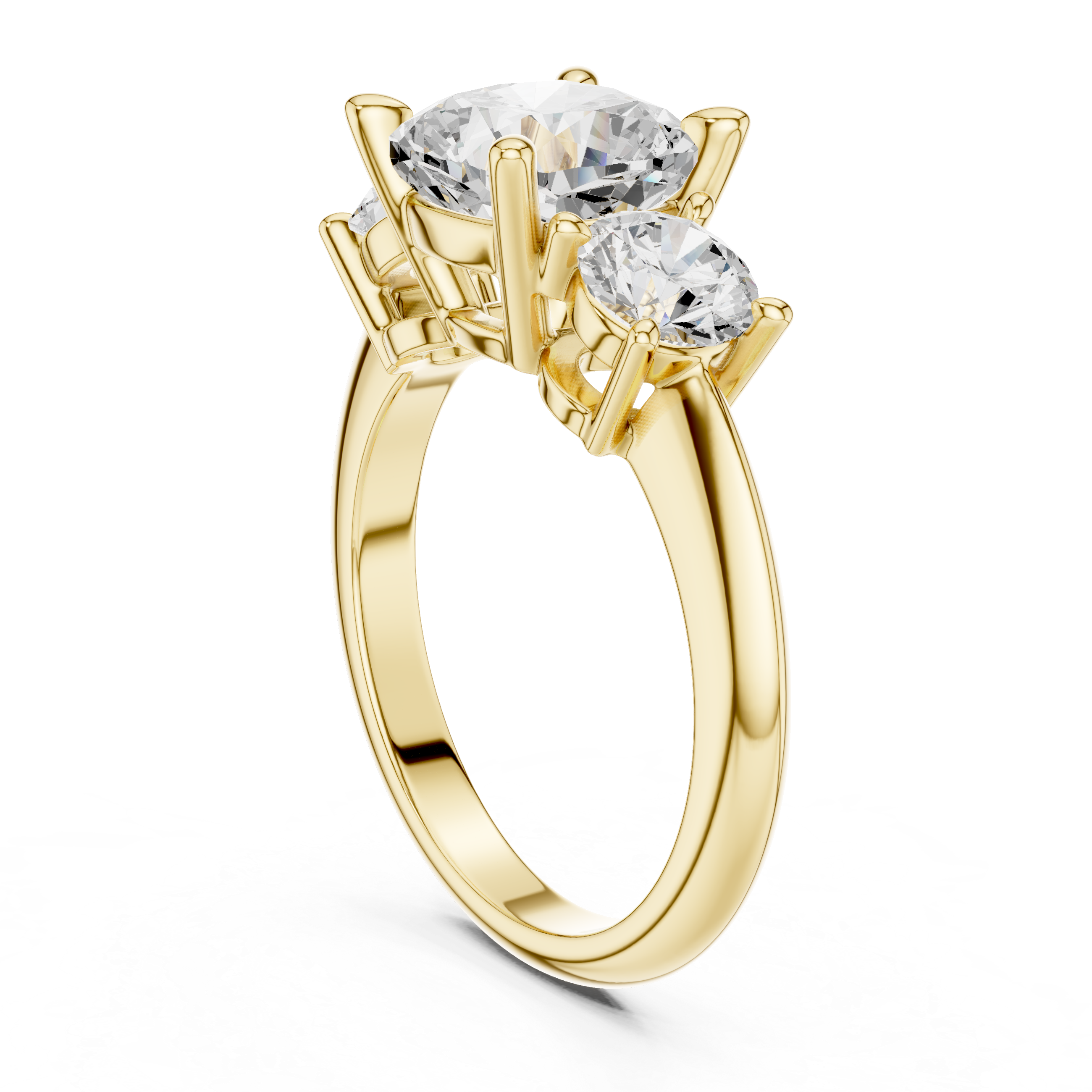 Cushion Cut Three Stone Engagement Ring with Round Diamond Side Stones