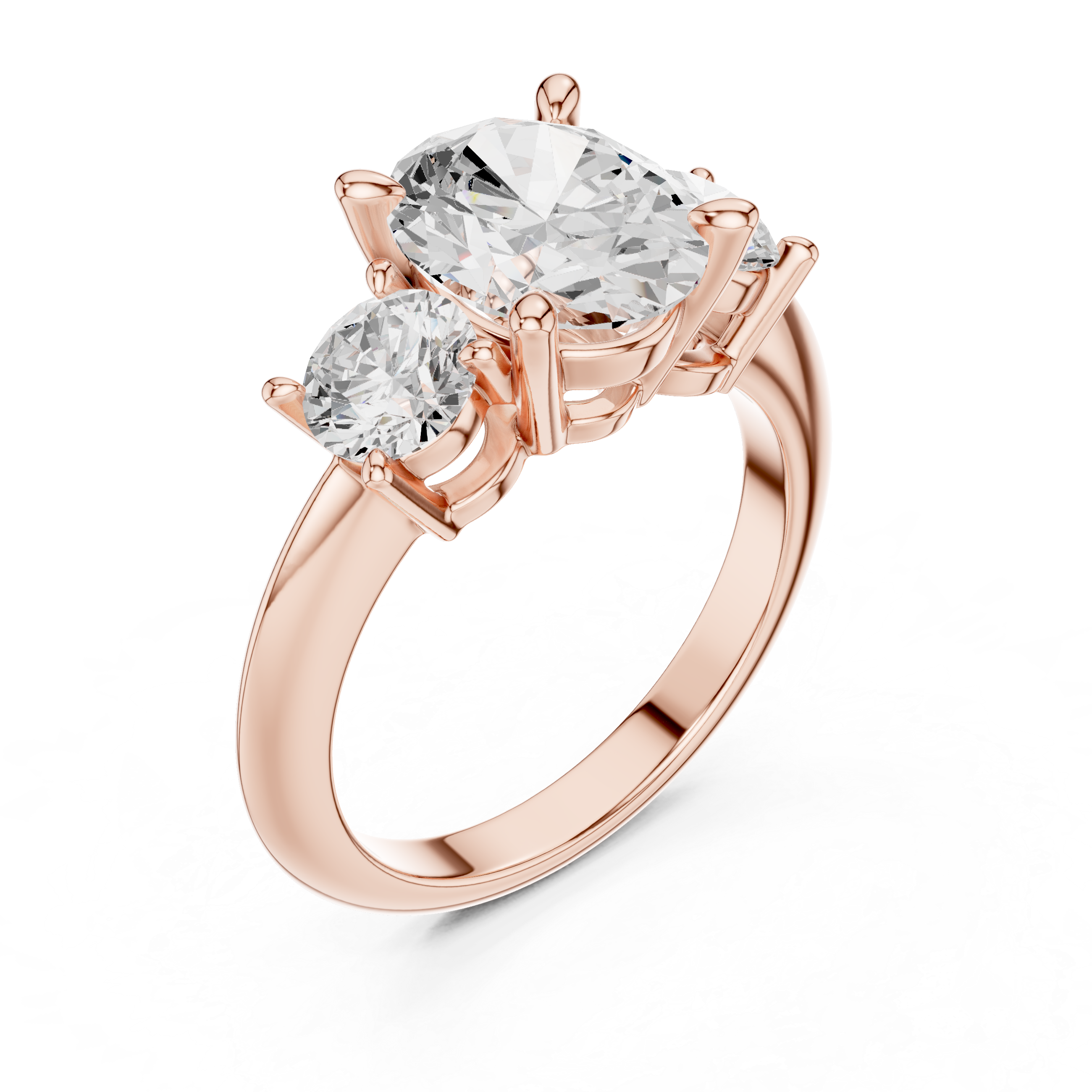Oval Cut Three Stone Engagement Ring with Round Diamond Side Stones