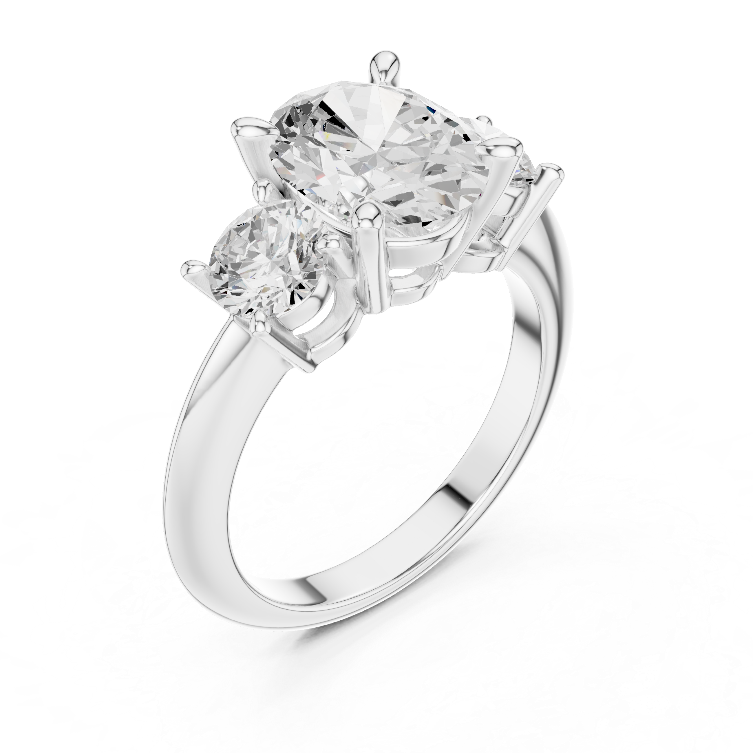 Oval Cut Three Stone Engagement Ring with Round Diamond Side Stones