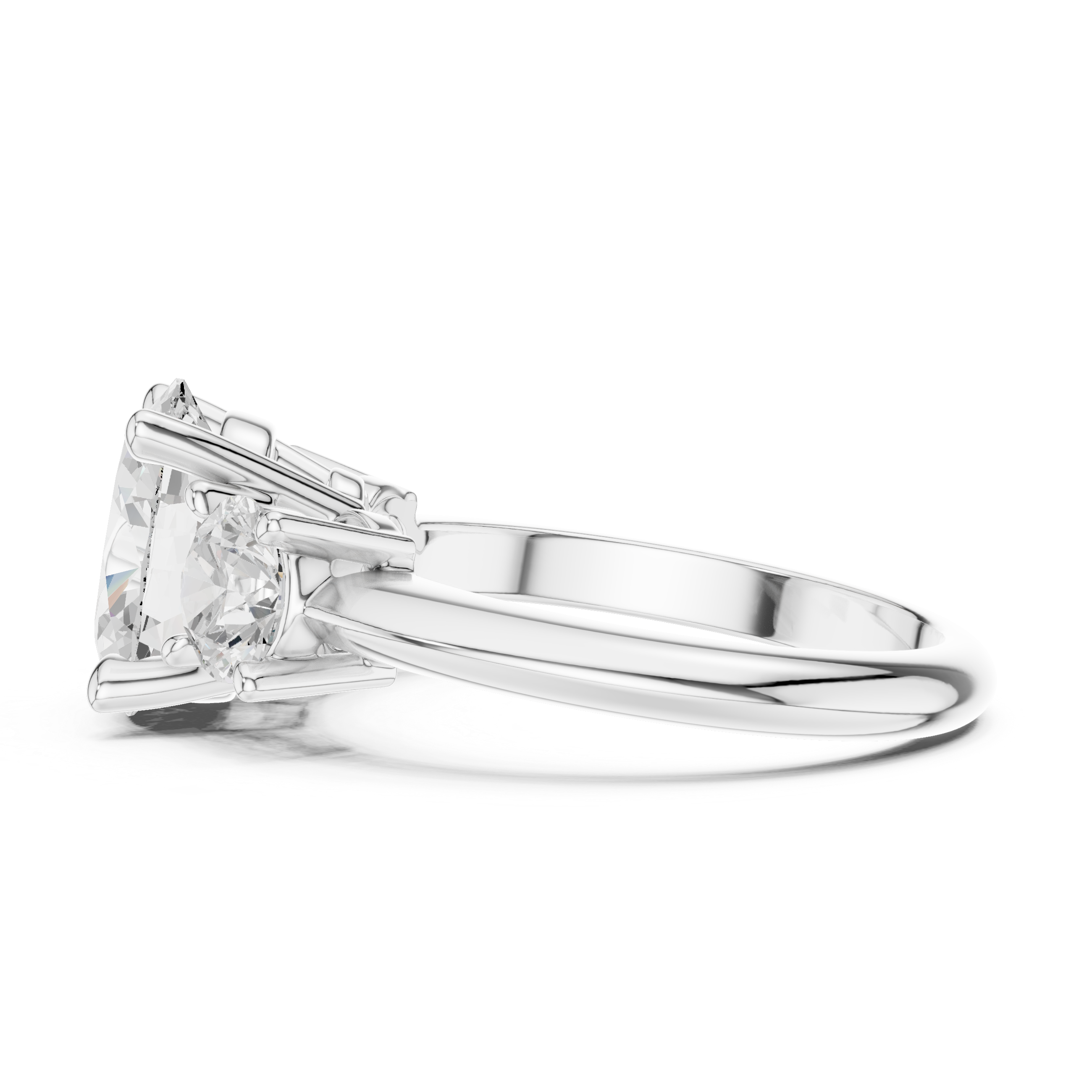 Oval Cut Three Stone Engagement Ring with Round Diamond Side Stones