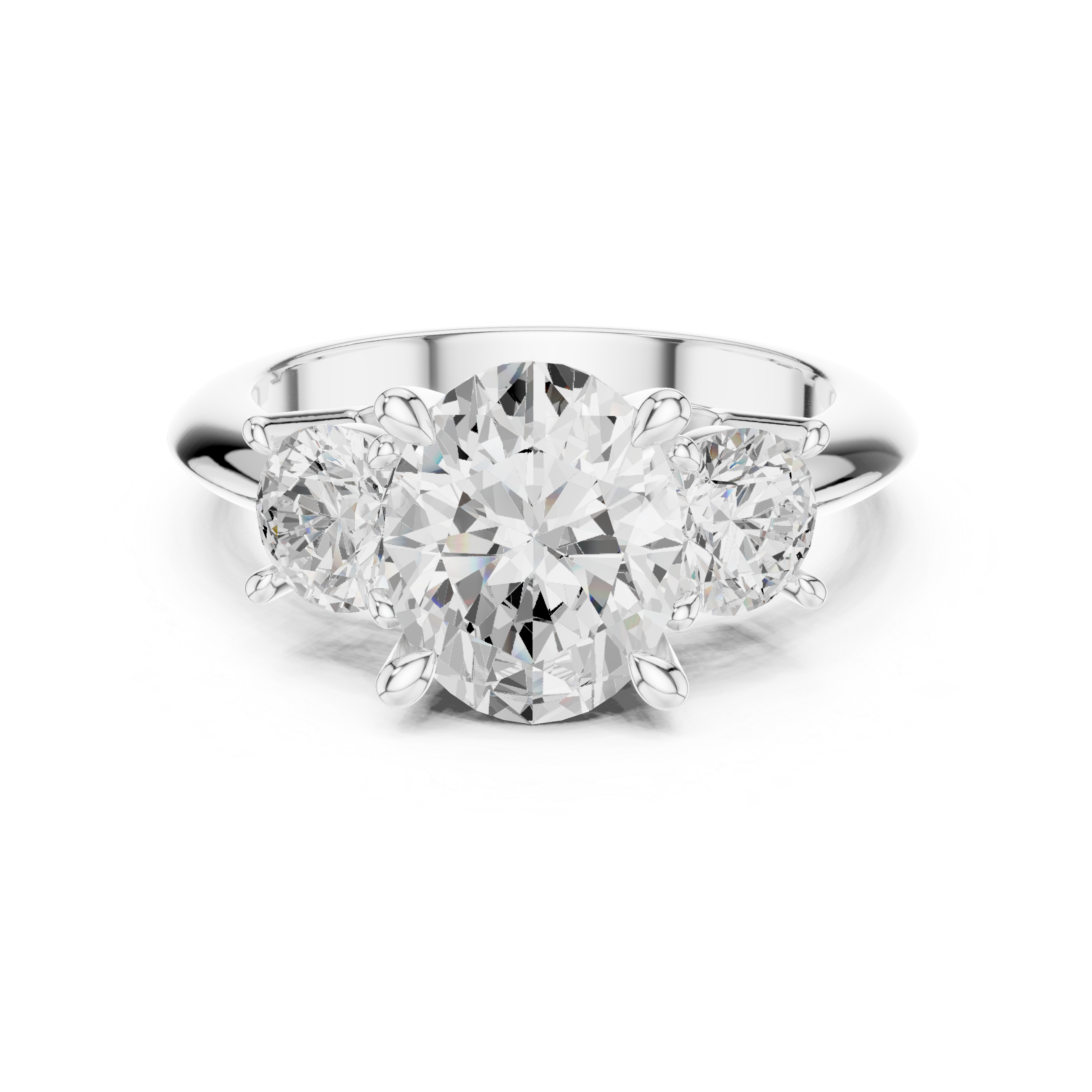 Oval Cut Three Stone Engagement Ring with Round Diamond Side Stones