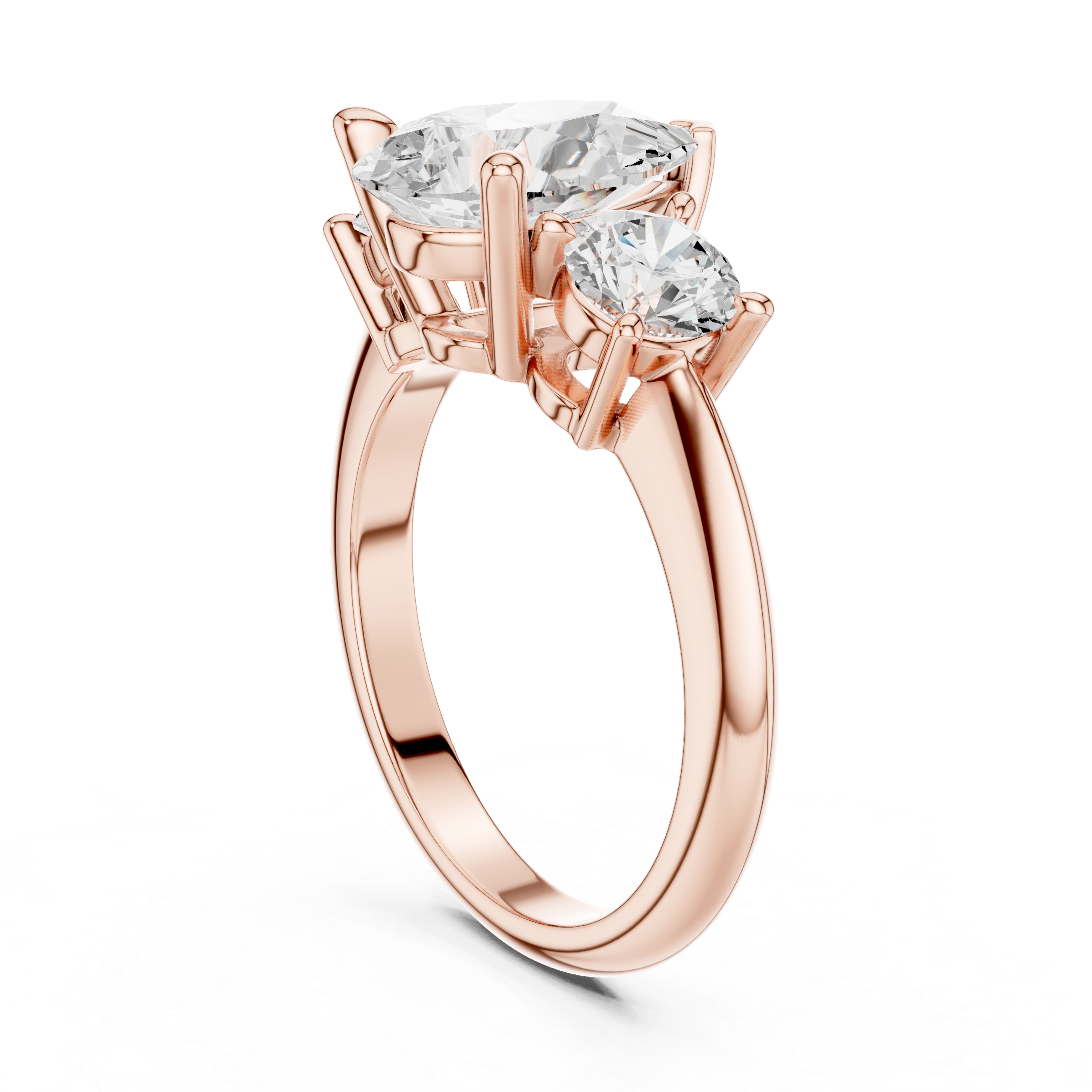 Pear Cut Three Stone Engagement Ring with Round Diamond Side Stones