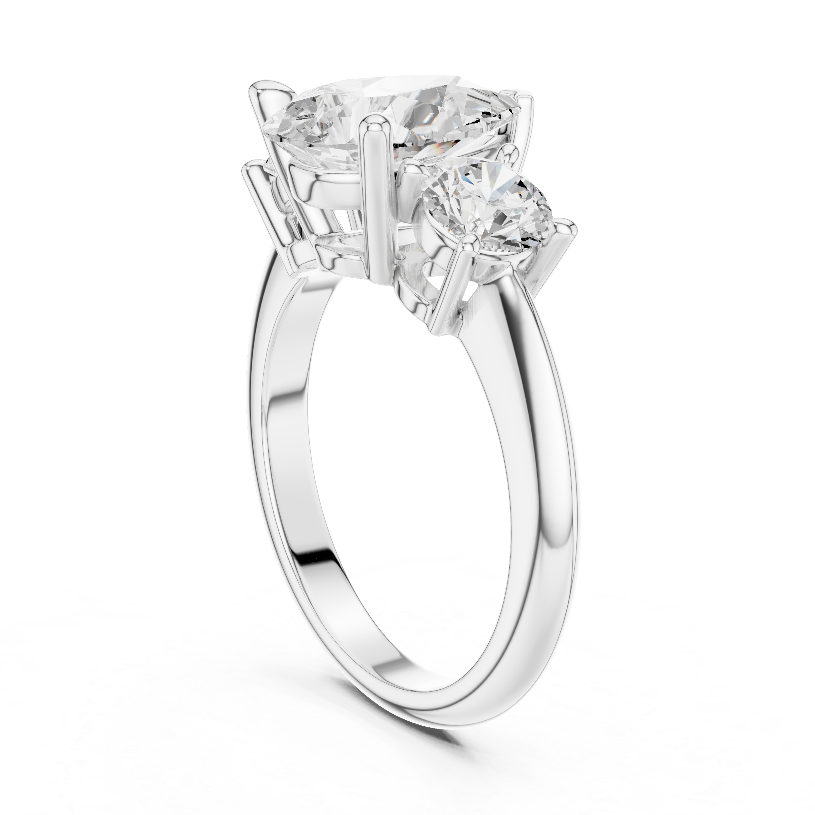 Pear Cut Three Stone Engagement Ring with Round Diamond Side Stones