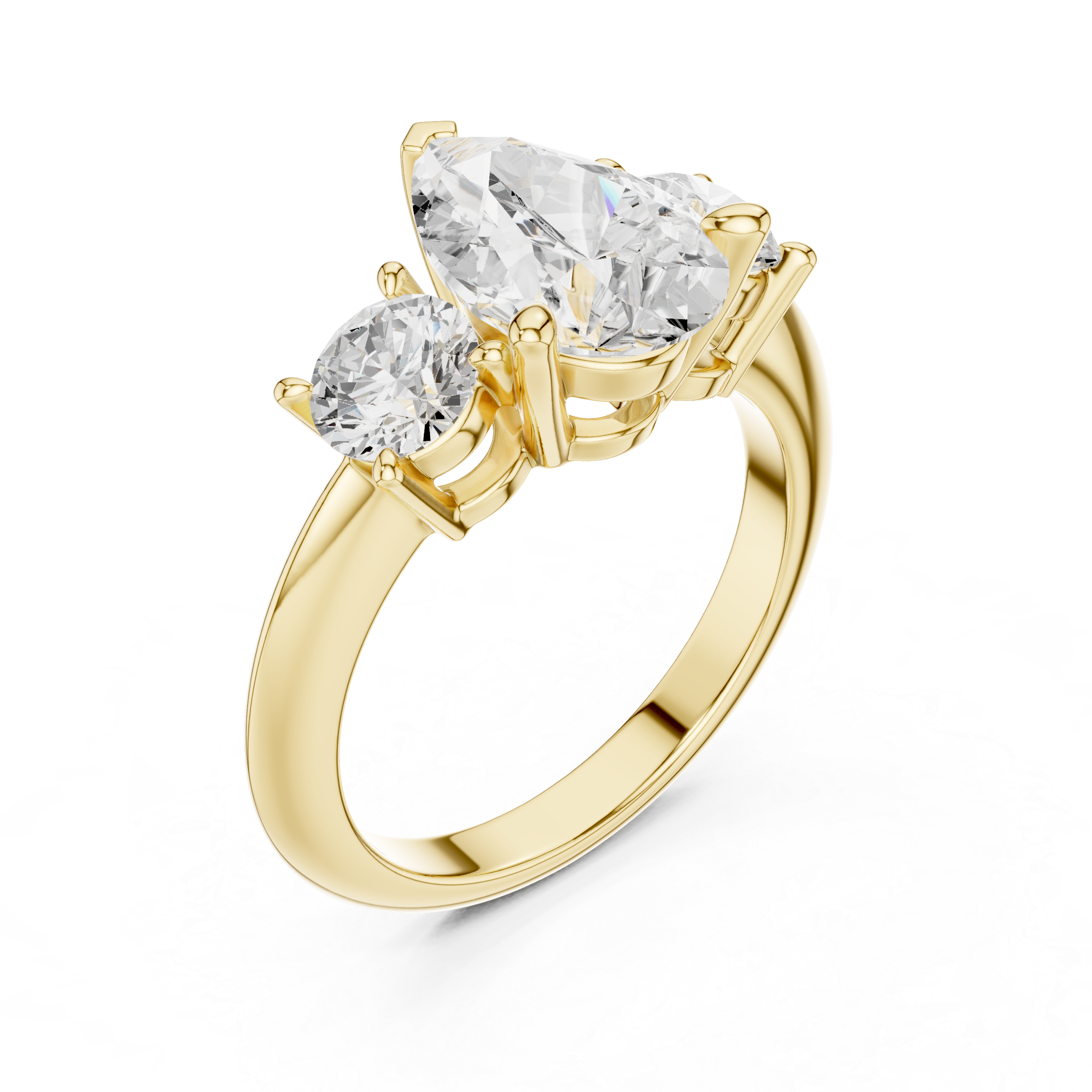 Pear Cut Three Stone Engagement Ring with Round Diamond Side Stones