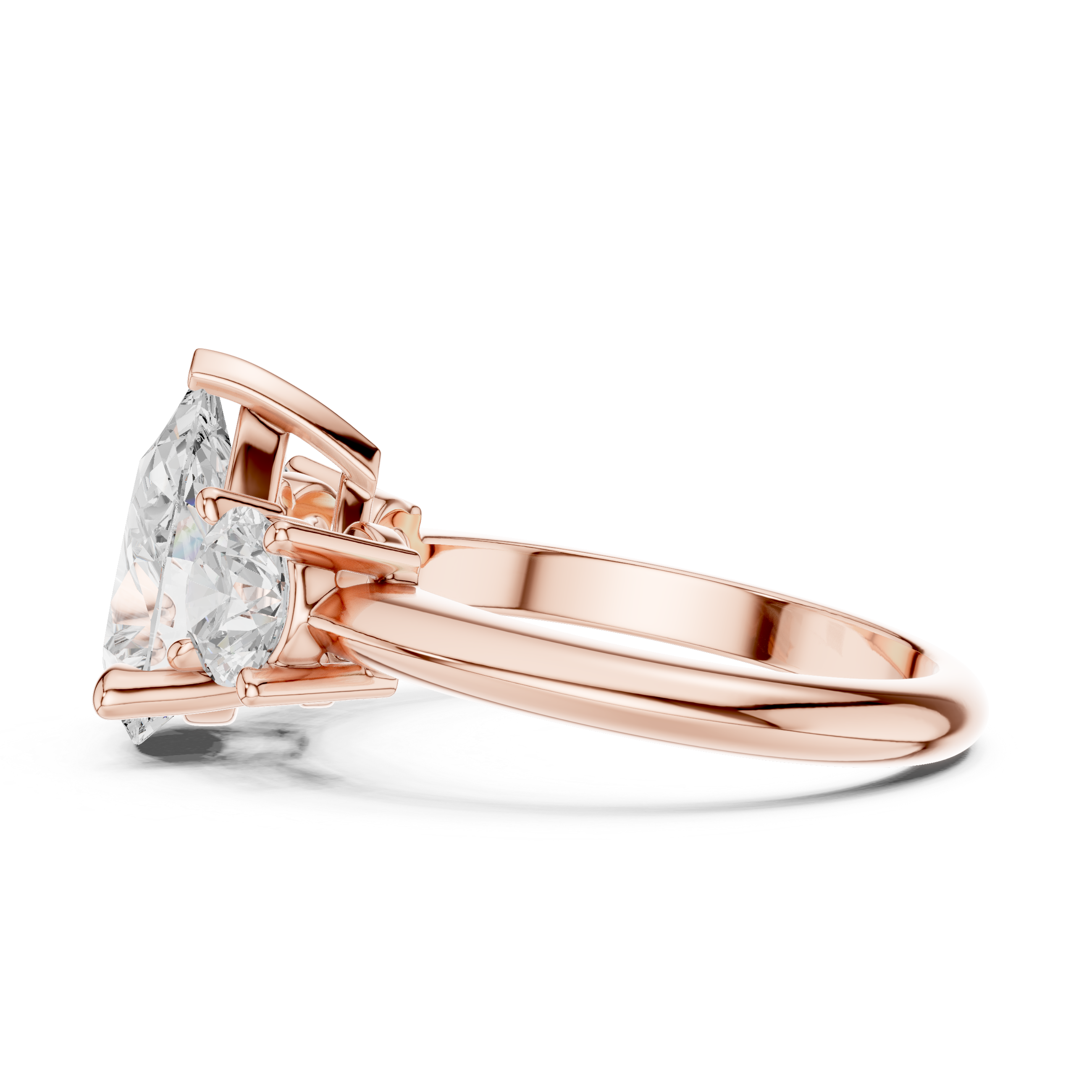 Pear Cut Three Stone Engagement Ring with Round Diamond Side Stones