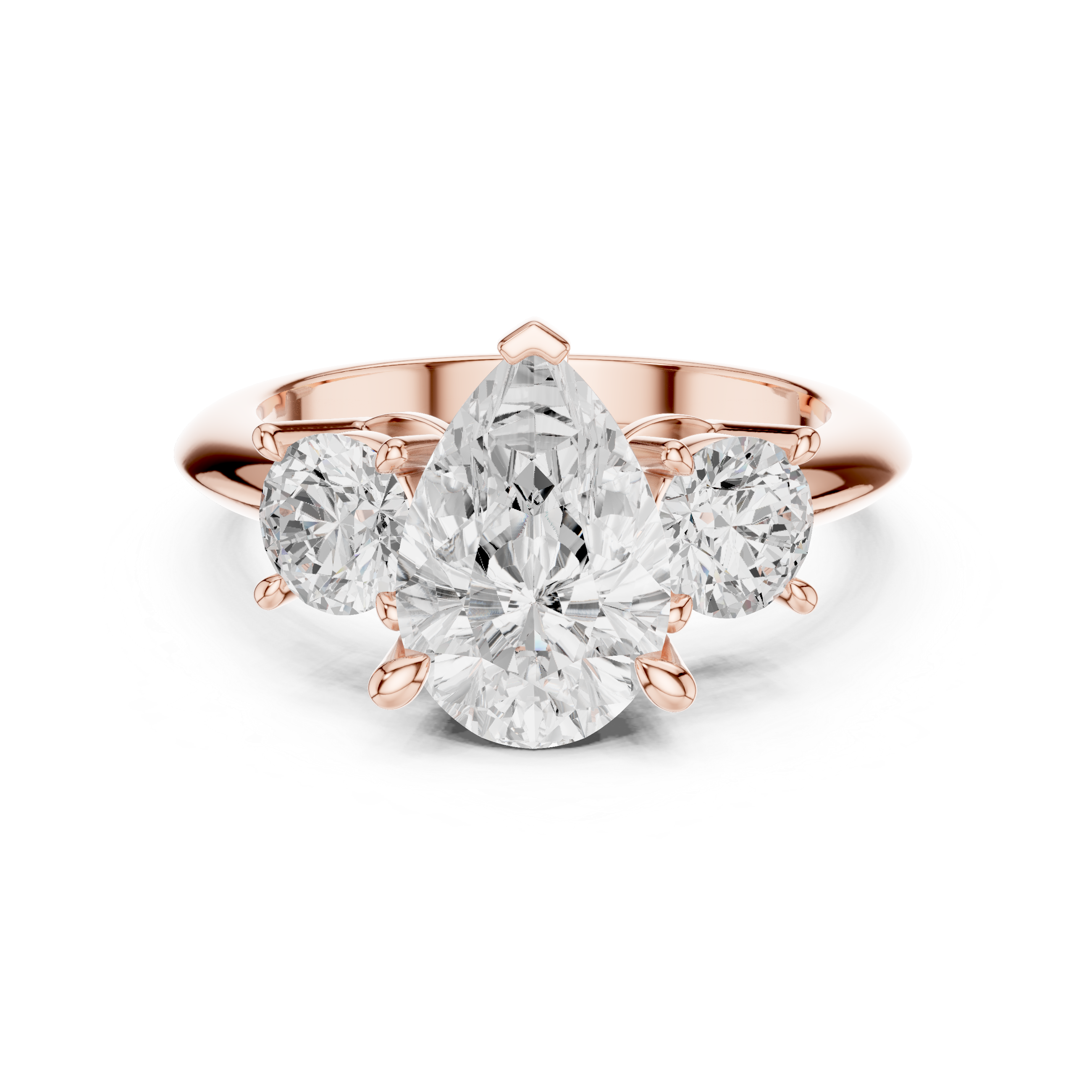 Pear Cut Three Stone Engagement Ring with Round Diamond Side Stones