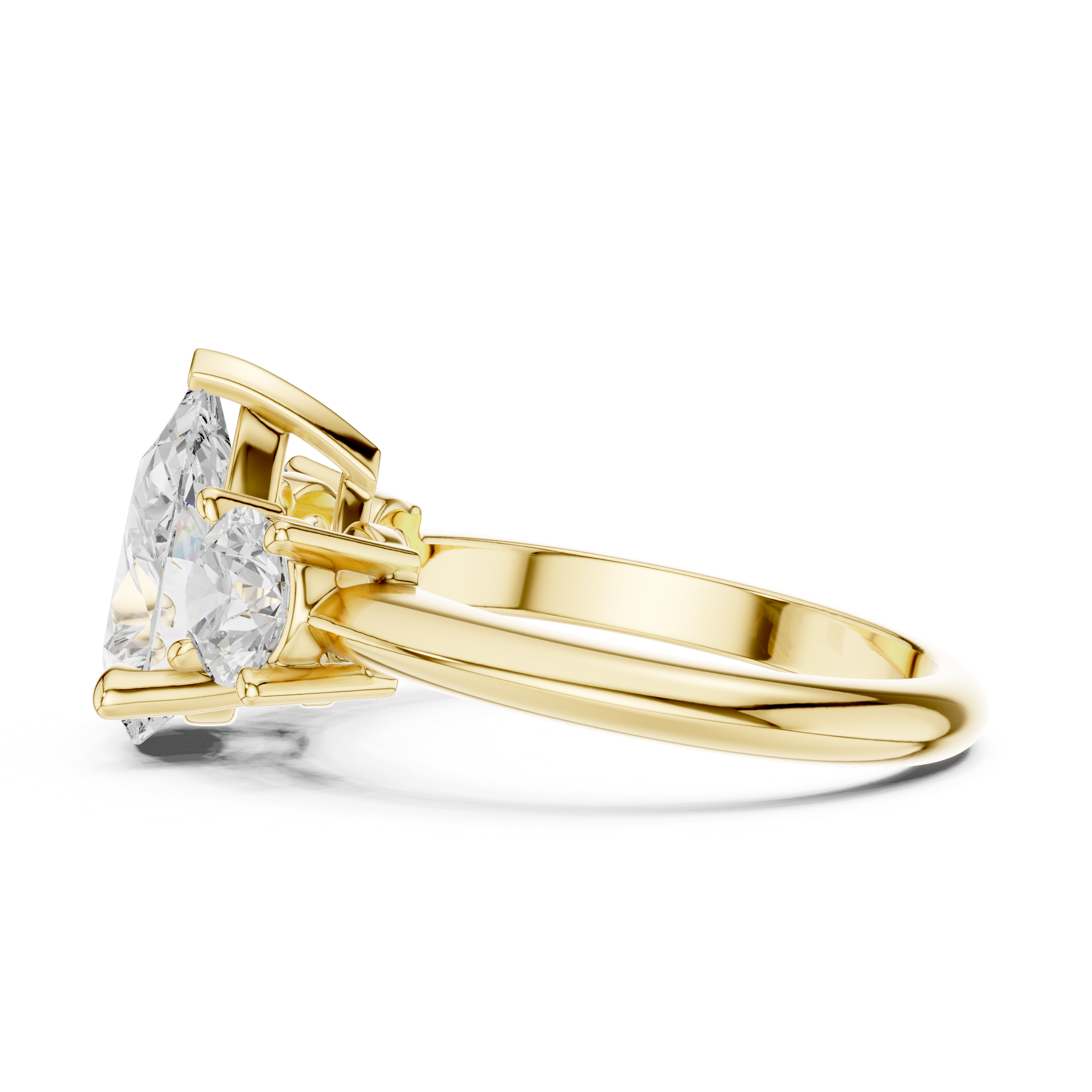 Pear Cut Three Stone Engagement Ring with Round Diamond Side Stones