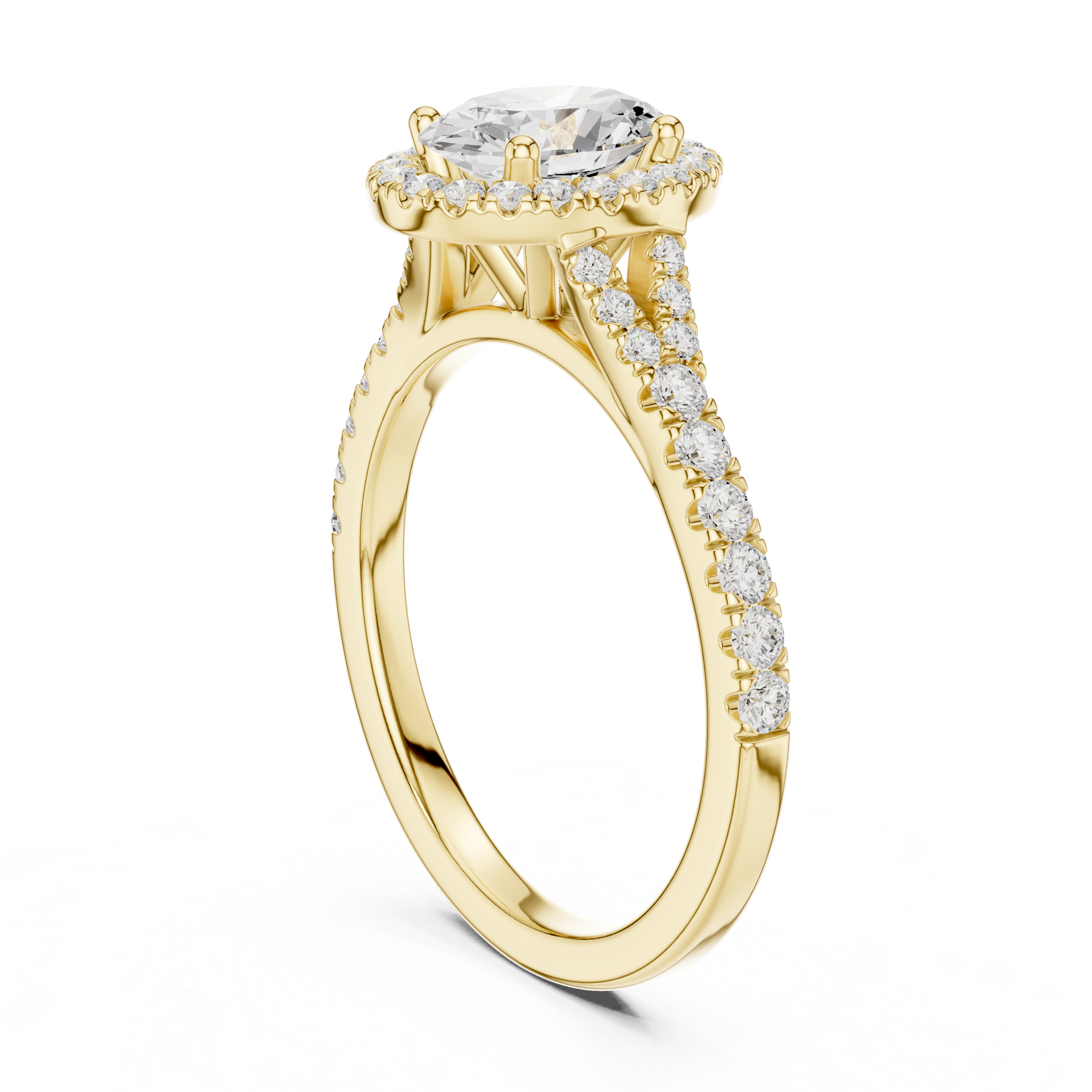 Oval Cut Halo Engagement Ring with Pavé Split Shank Diamond Band