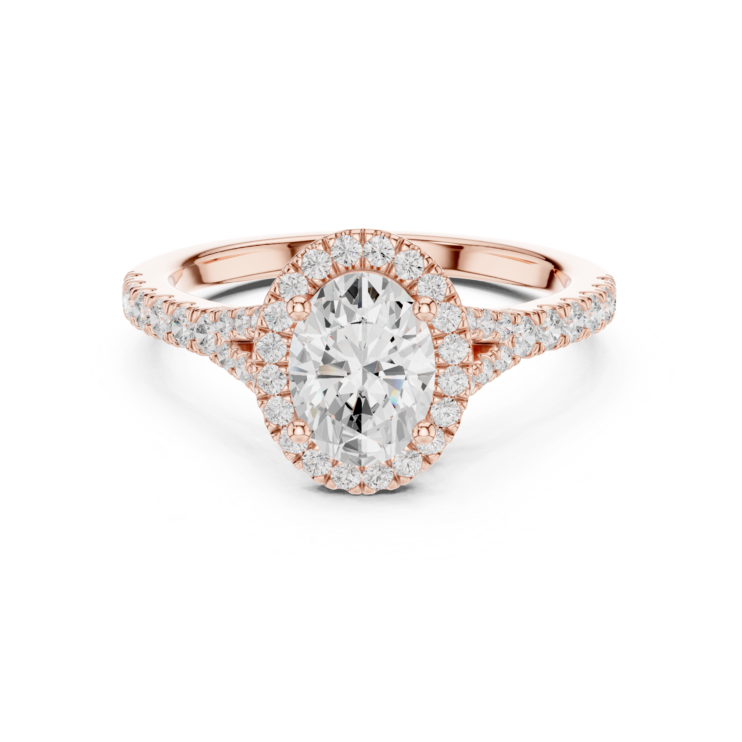 Oval Cut Halo Engagement Ring with Pavé Split Shank Diamond Band