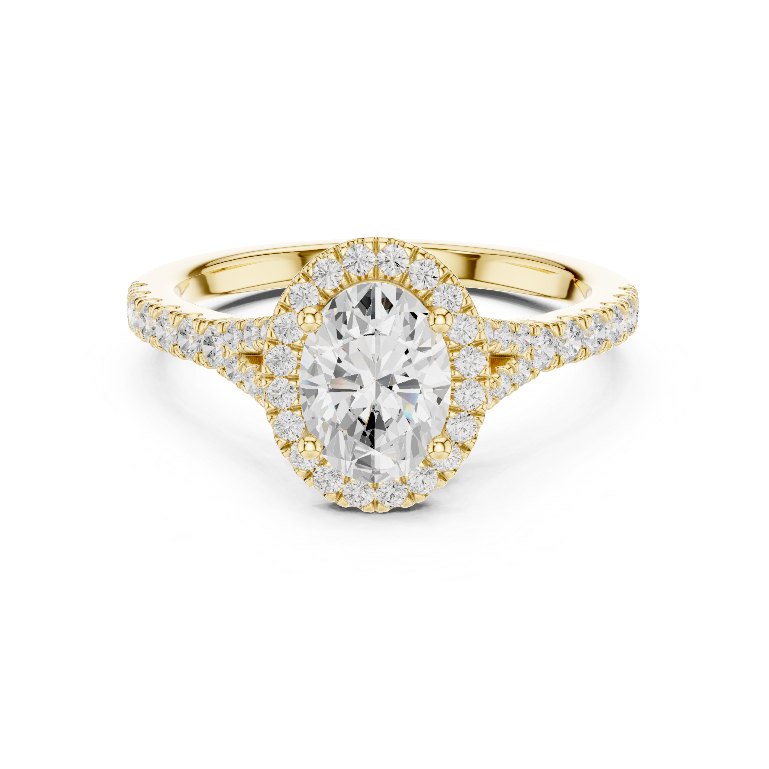Oval Cut Halo Engagement Ring with Pavé Split Shank Diamond Band
