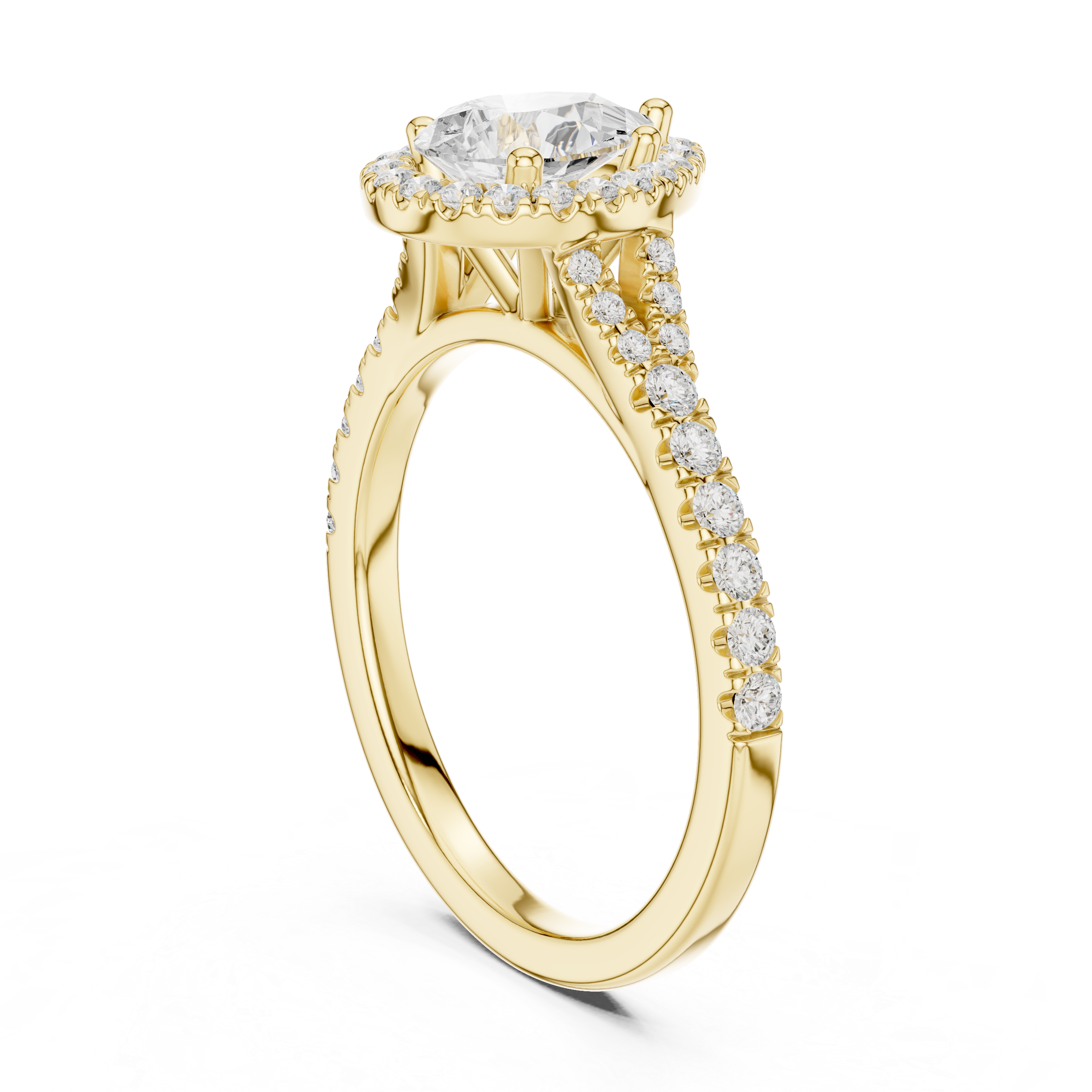 Pear Cut Halo Engagement Ring with Pavé Split Shank Diamond Band