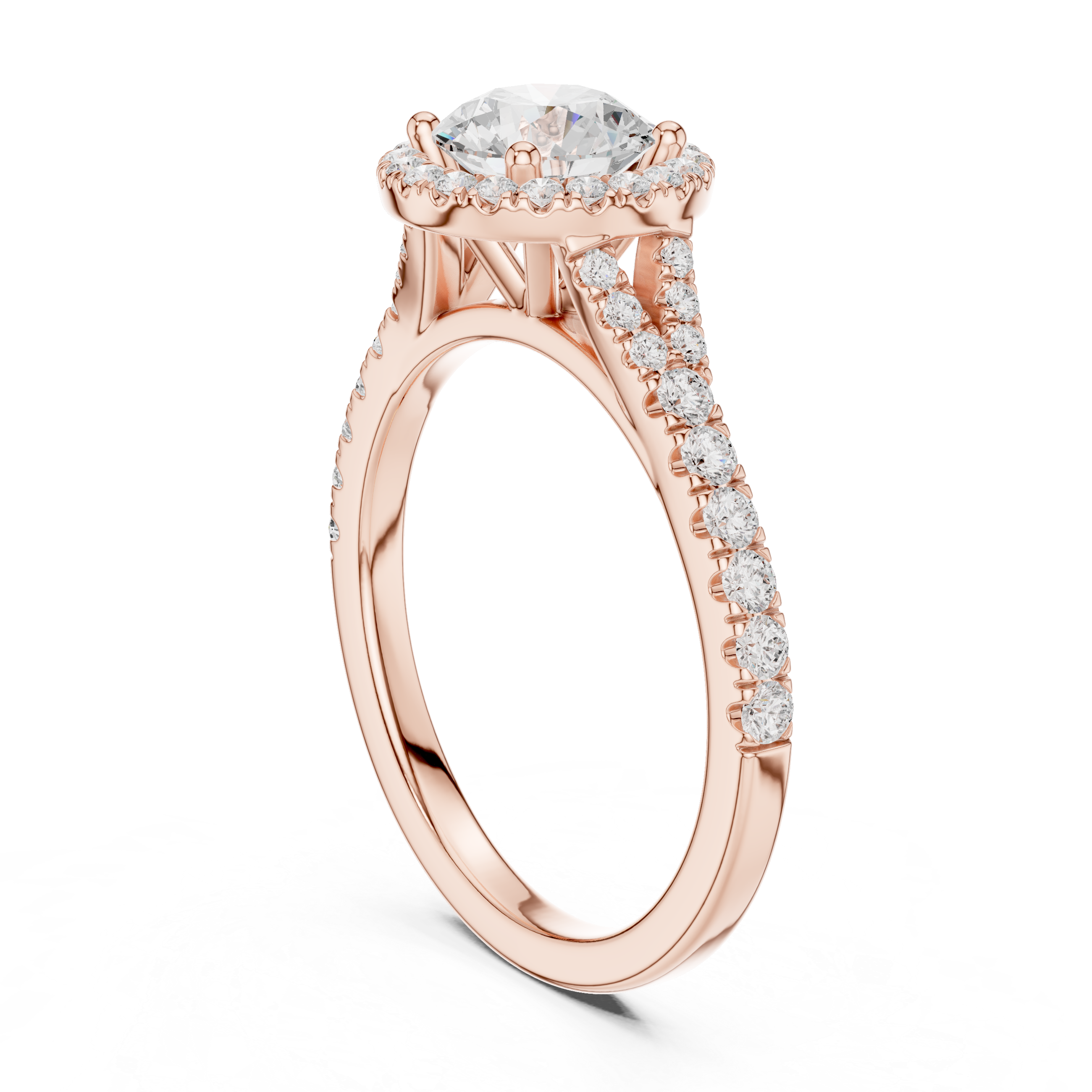 Round Halo Engagement Ring with Pavé Diamond Split Shank