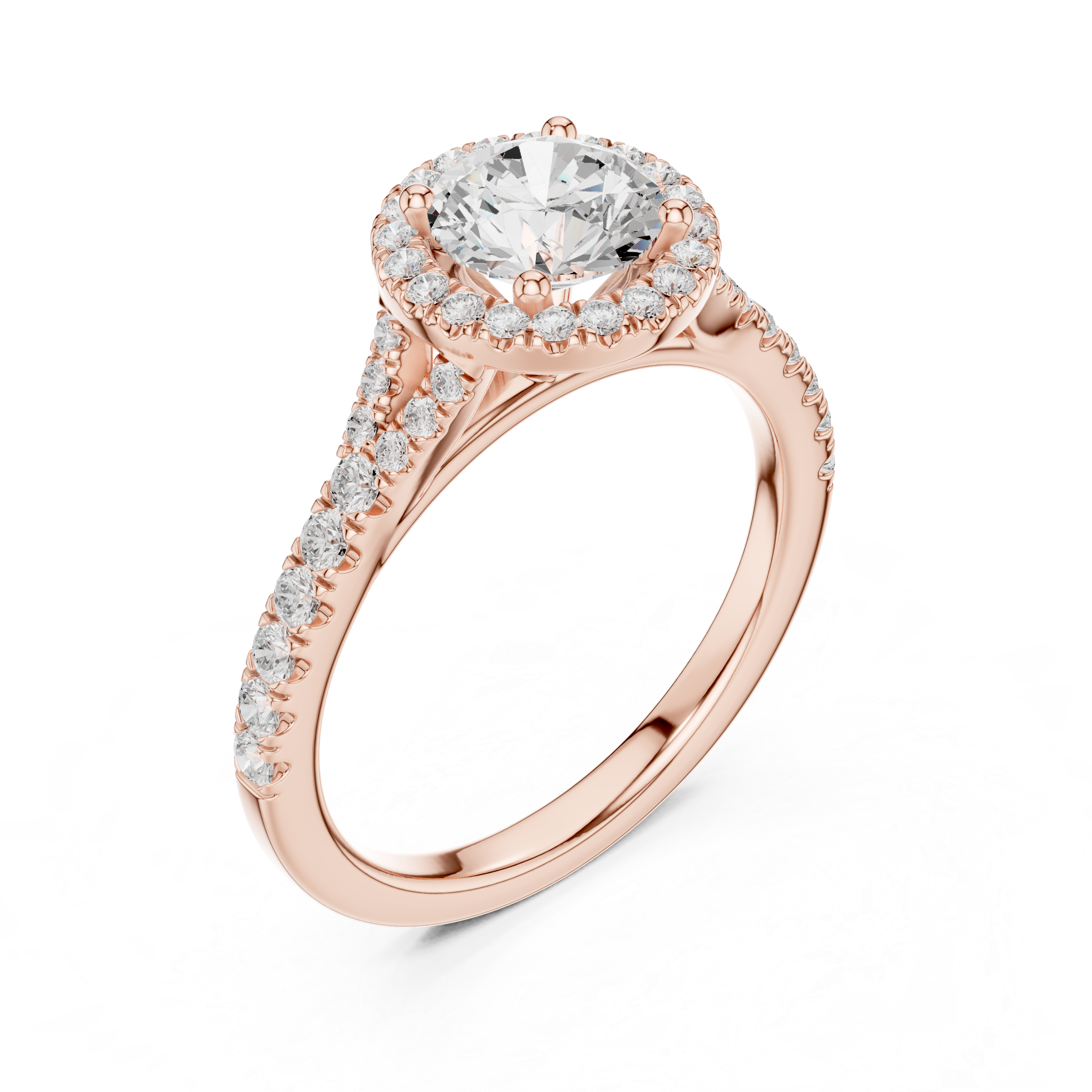 Round Halo Engagement Ring with Pavé Diamond Split Shank