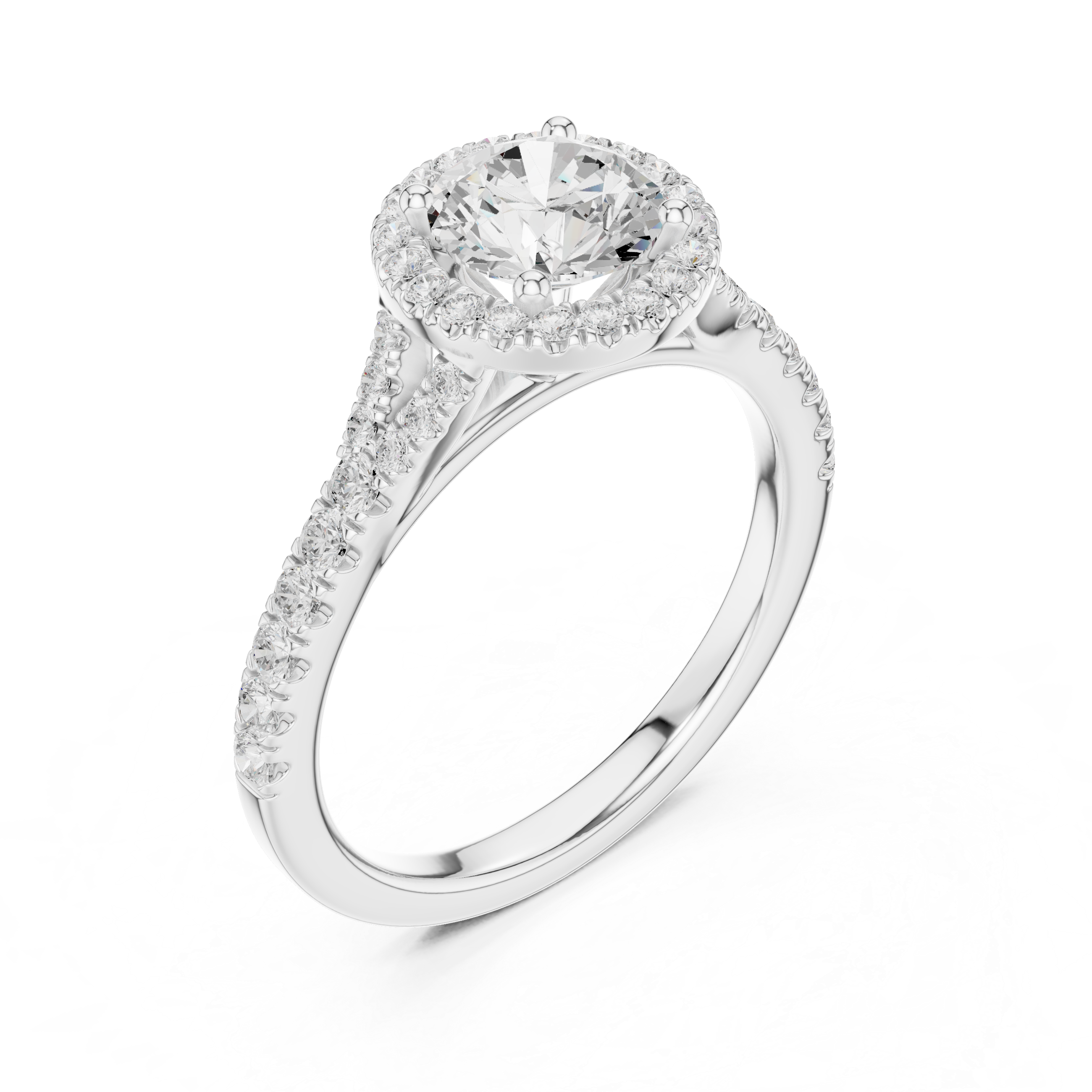 Round Halo Engagement Ring with Pavé Diamond Split Shank