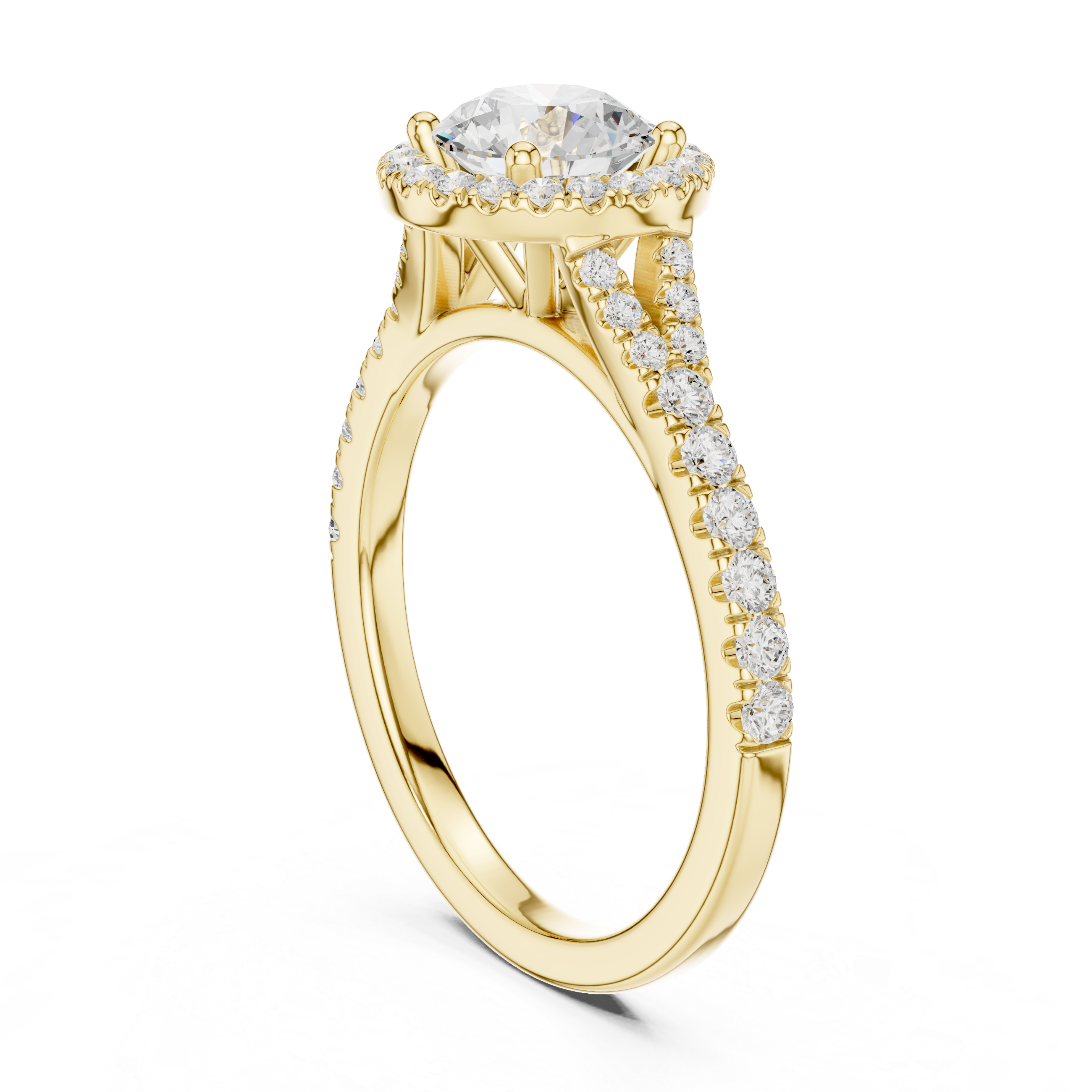 Round Halo Engagement Ring with Pavé Diamond Split Shank