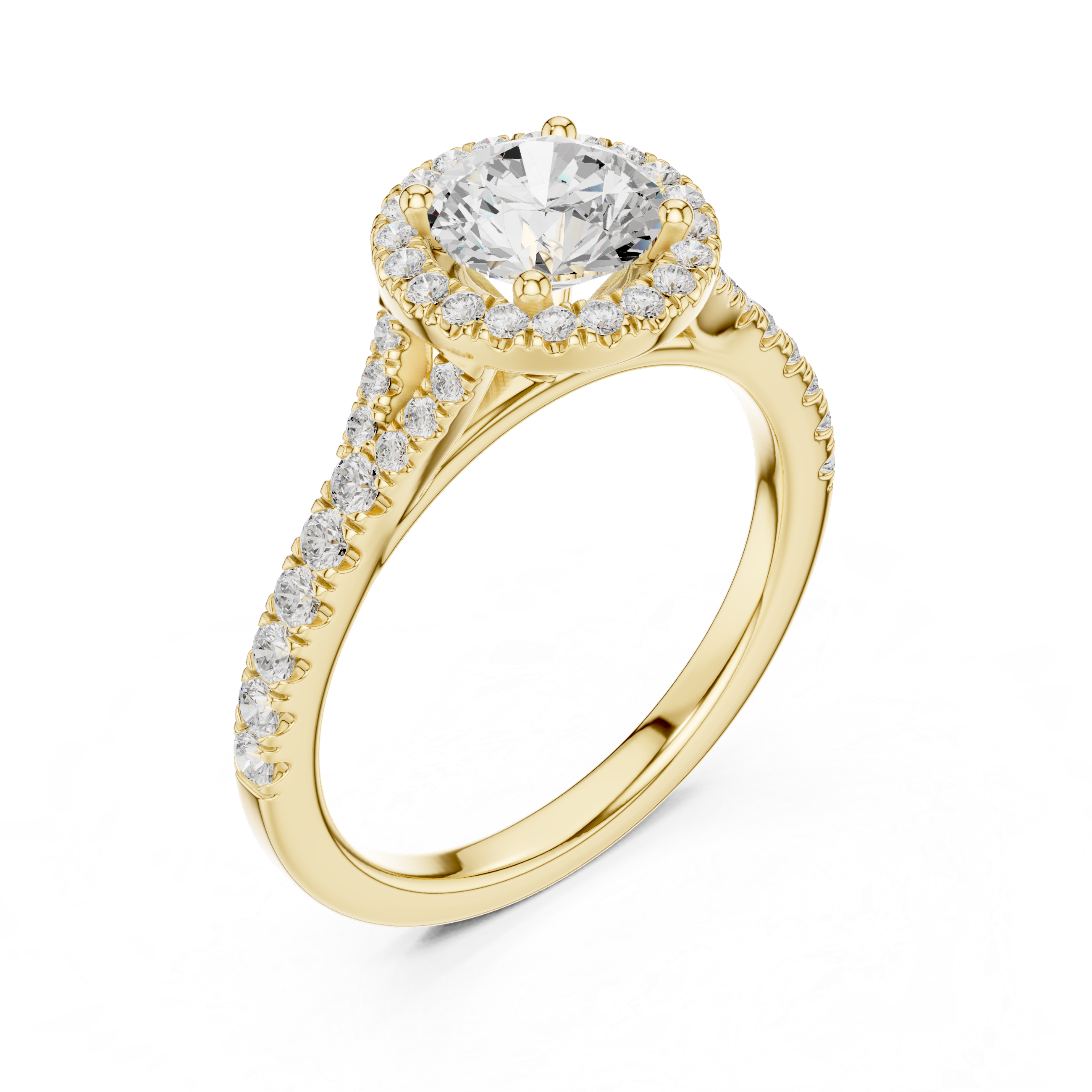 Round Halo Engagement Ring with Pavé Diamond Split Shank