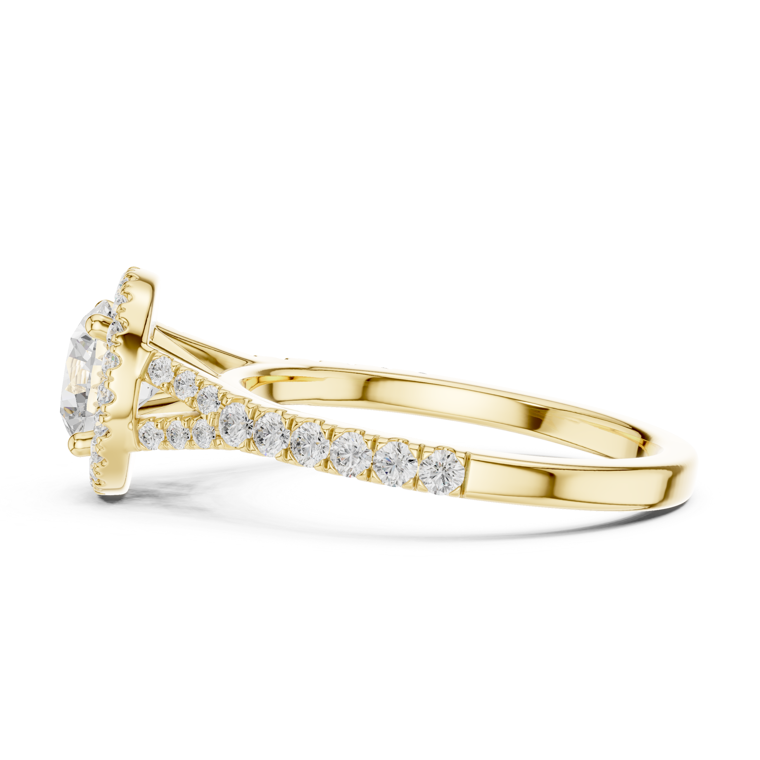 Round Halo Engagement Ring with Pavé Diamond Split Shank