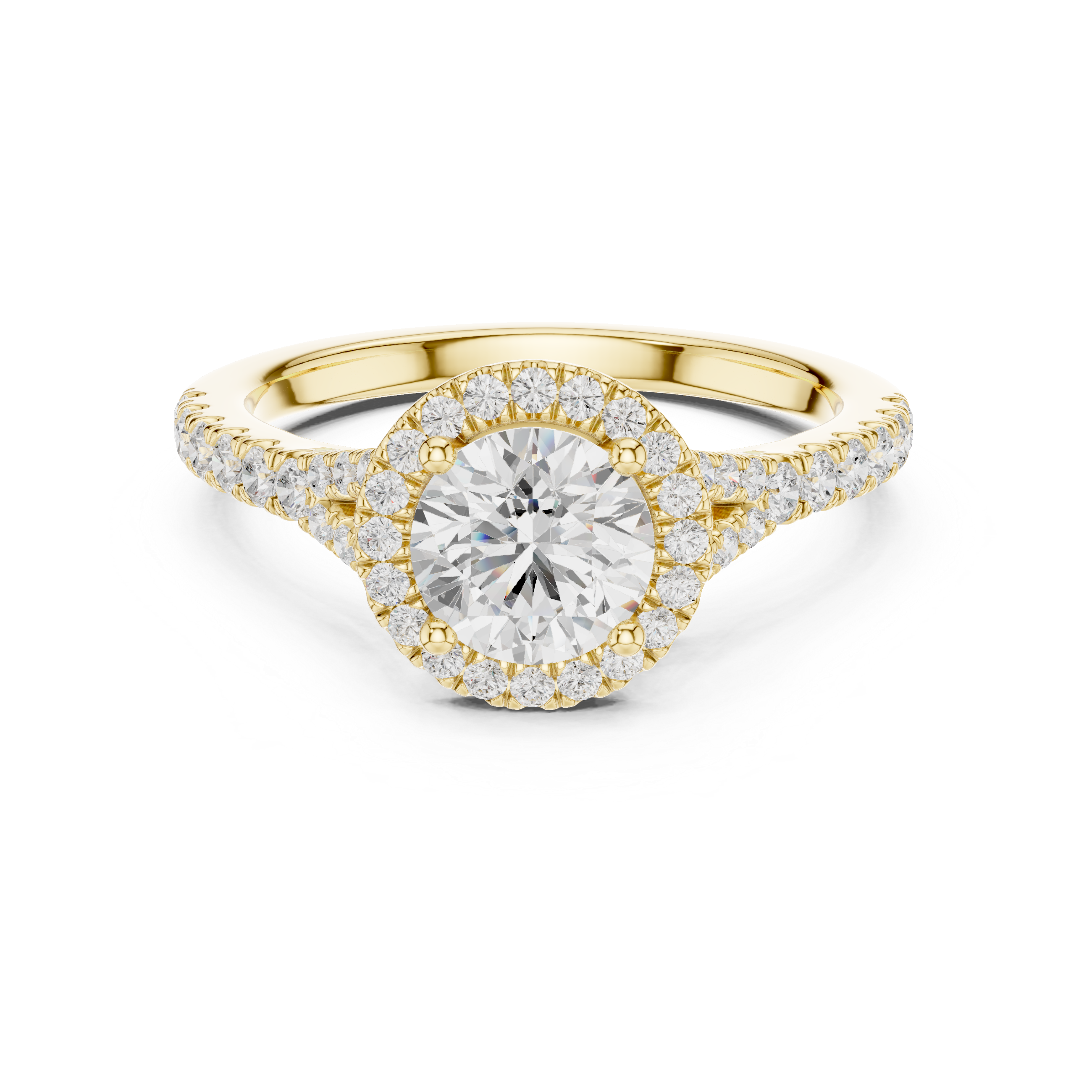 Round Halo Engagement Ring with Pavé Diamond Split Shank