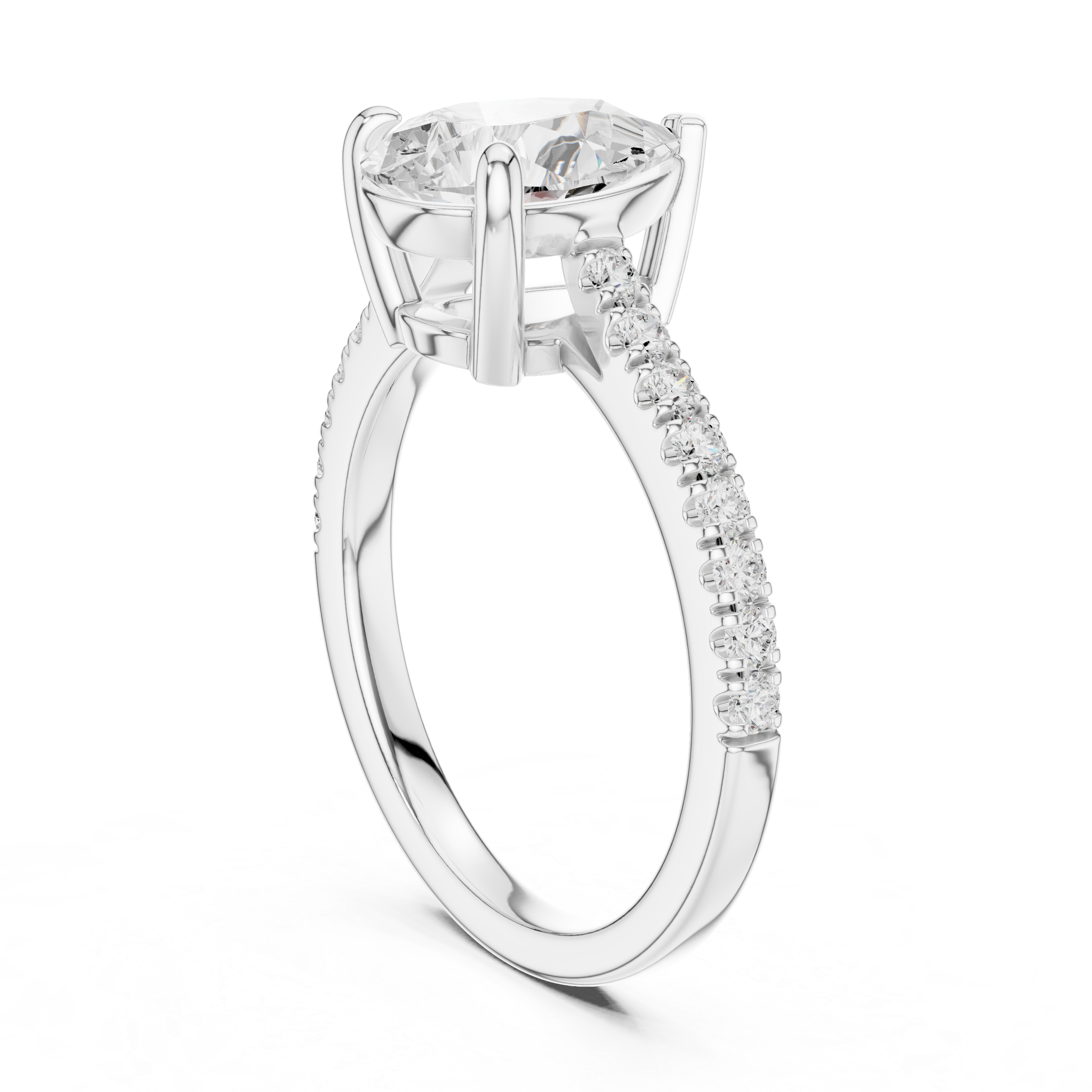 Pear Cut Solitaire Engagement Ring with Pavé Diamond Band