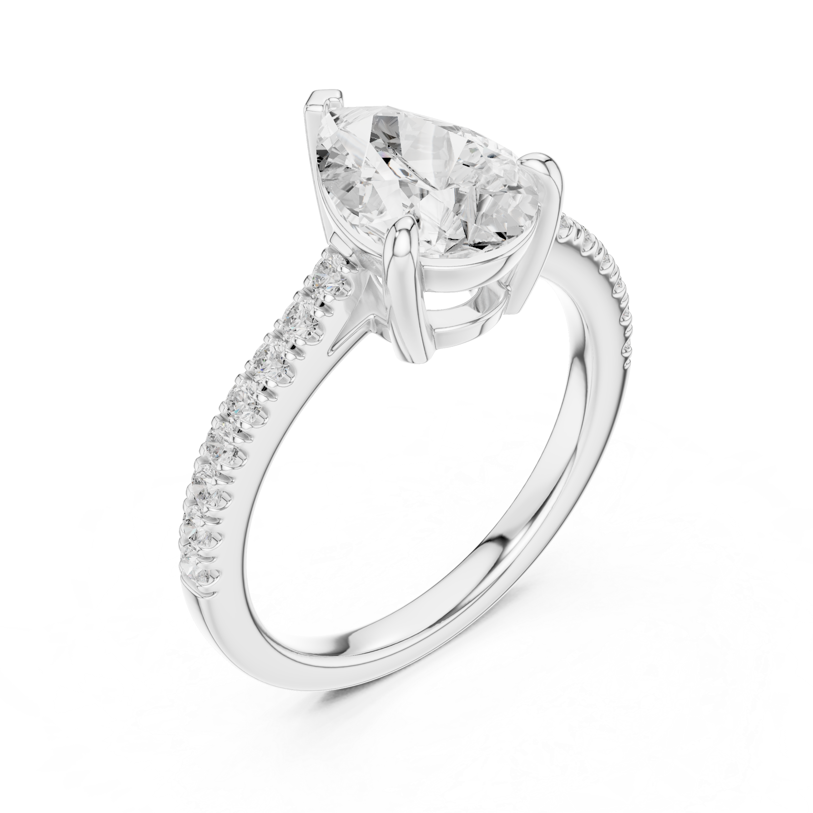 Pear Cut Solitaire Engagement Ring with Pavé Diamond Band