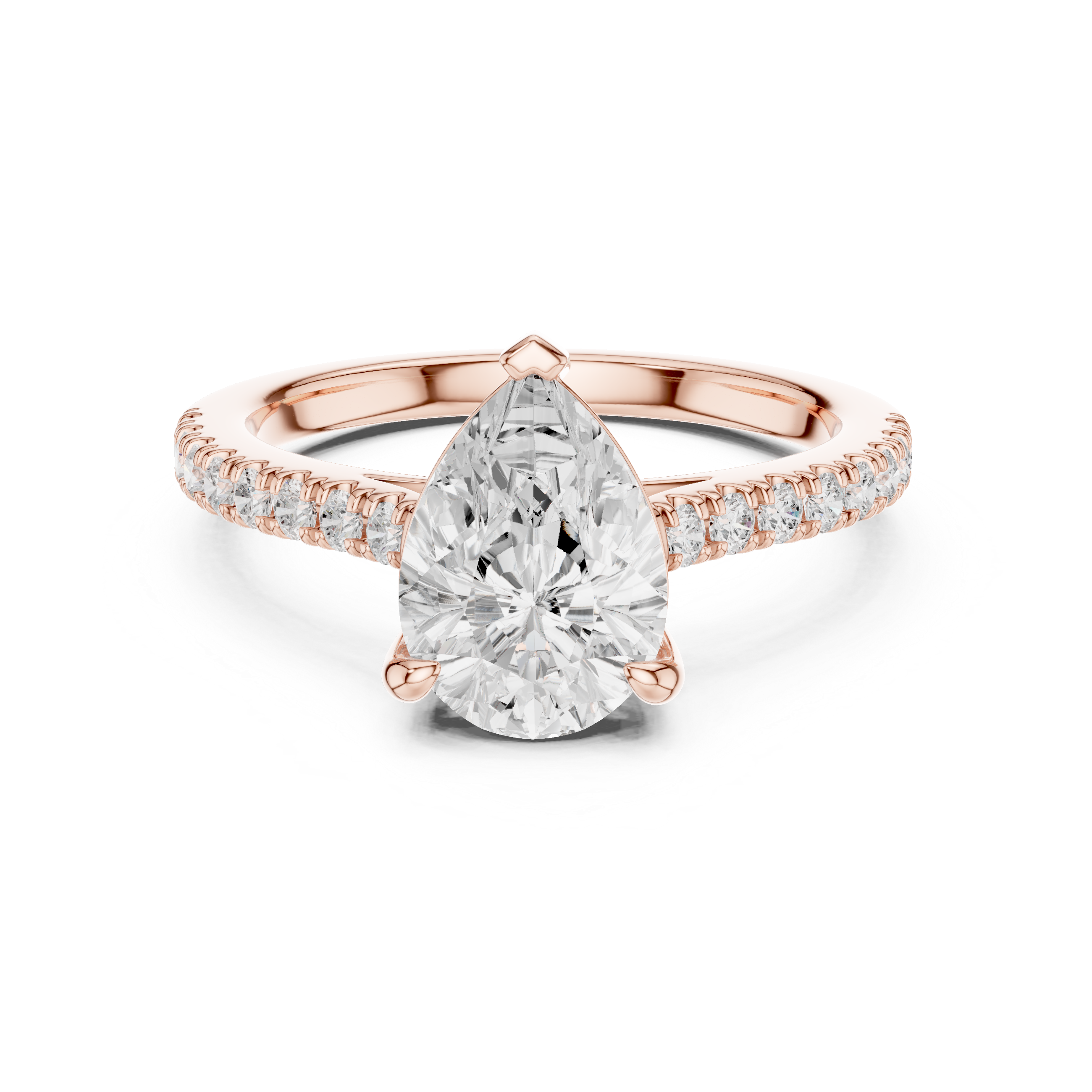 Pear Cut Solitaire Engagement Ring with Pavé Diamond Band