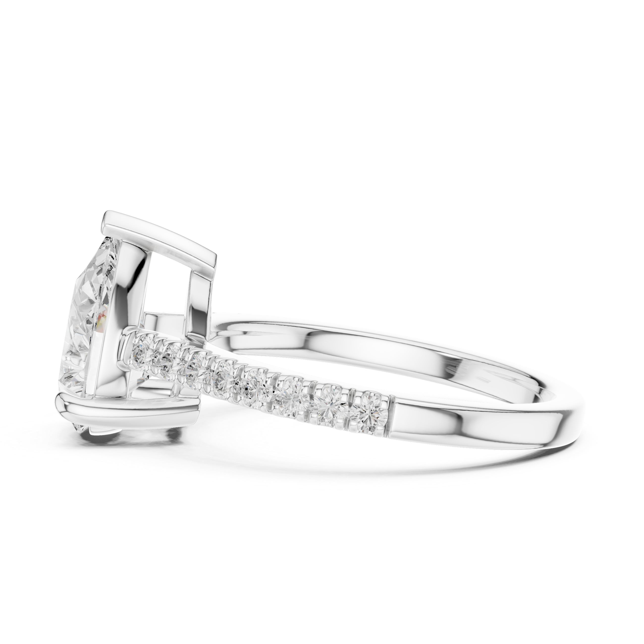 Pear Cut Solitaire Engagement Ring with Pavé Diamond Band