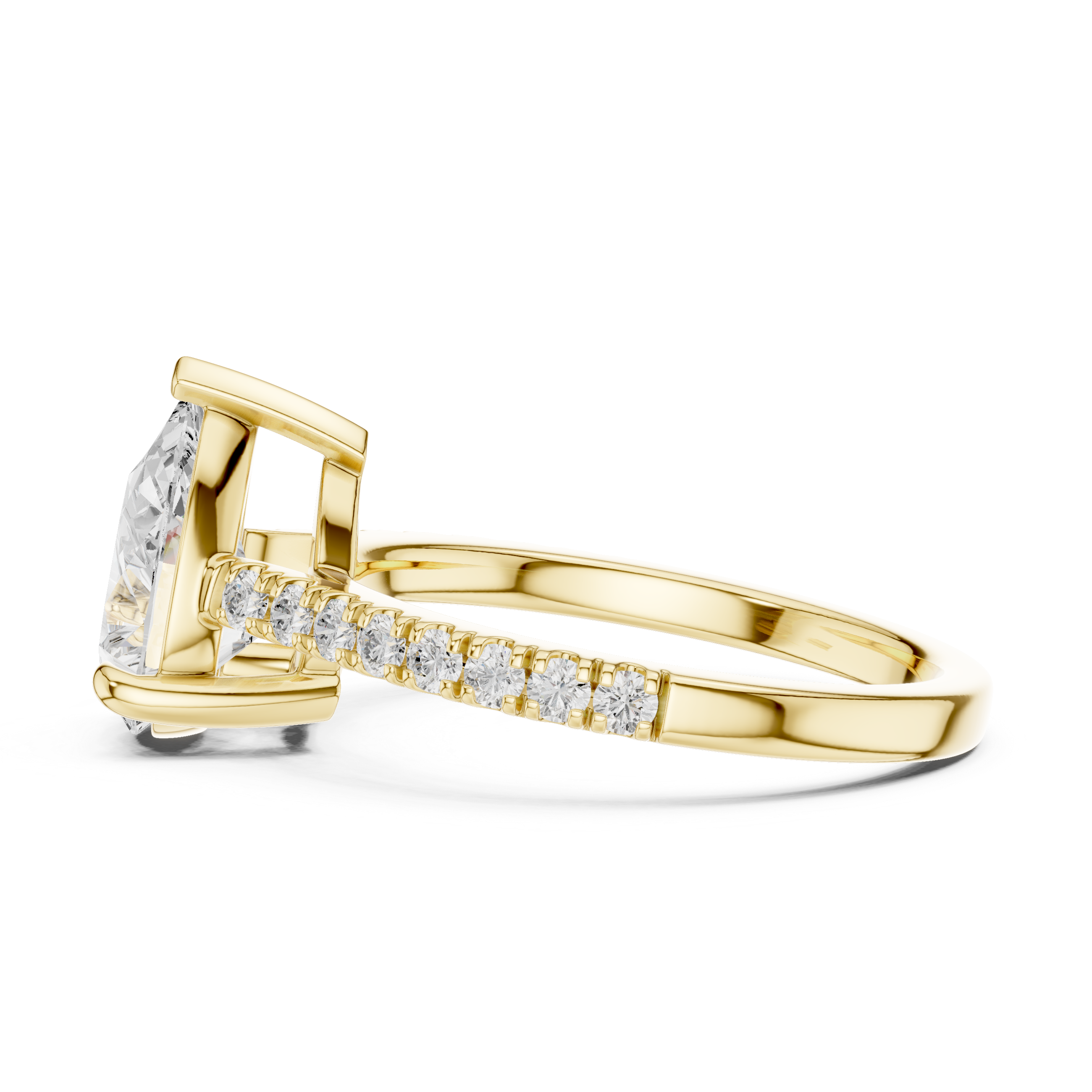 Pear Cut Solitaire Engagement Ring with Pavé Diamond Band