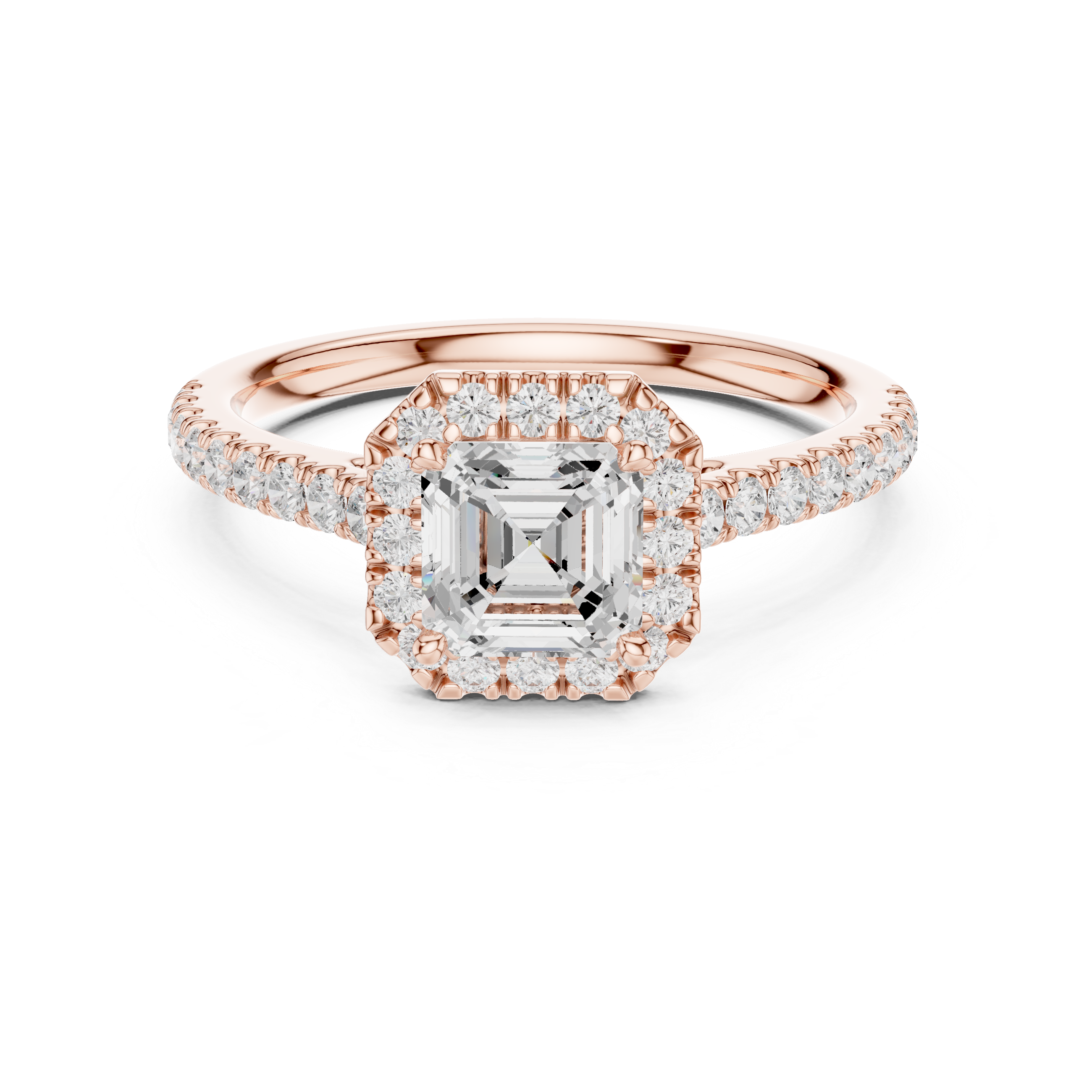 Emerald Cut Halo Engagement Ring with Pavé Diamond Band