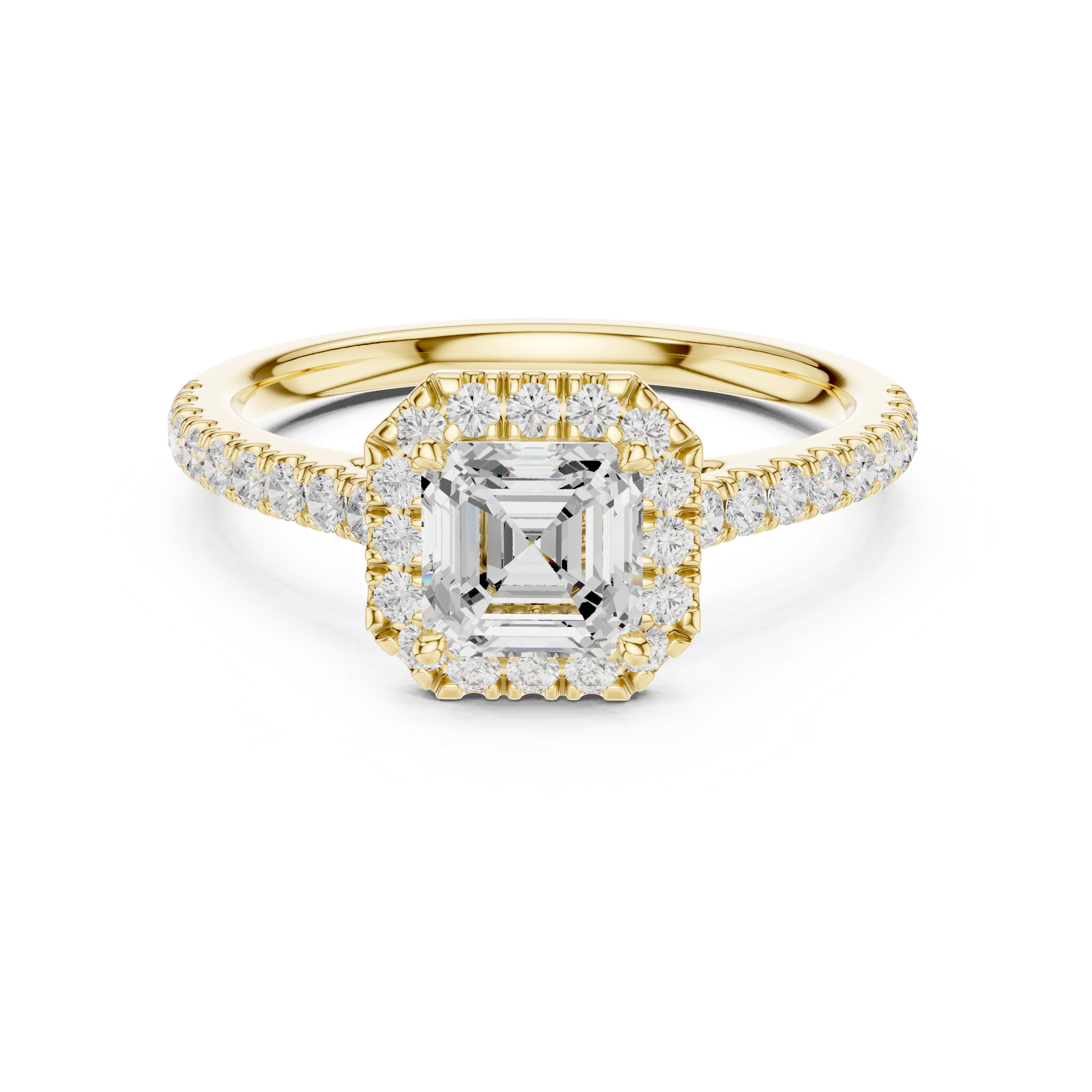 Emerald Cut Halo Engagement Ring with Pavé Diamond Band