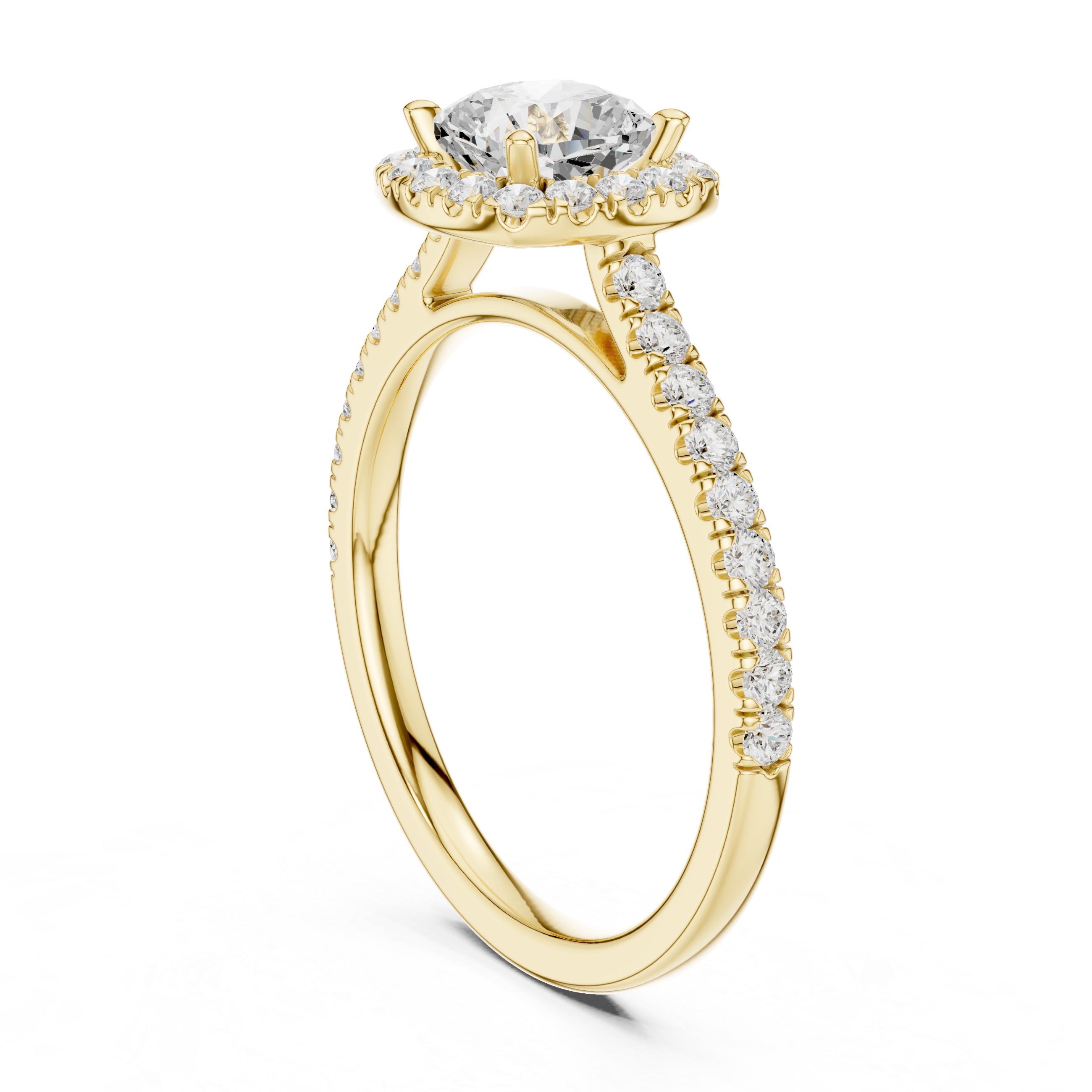 Cushion Cut Halo Engagement Ring with Pavé Diamond Band