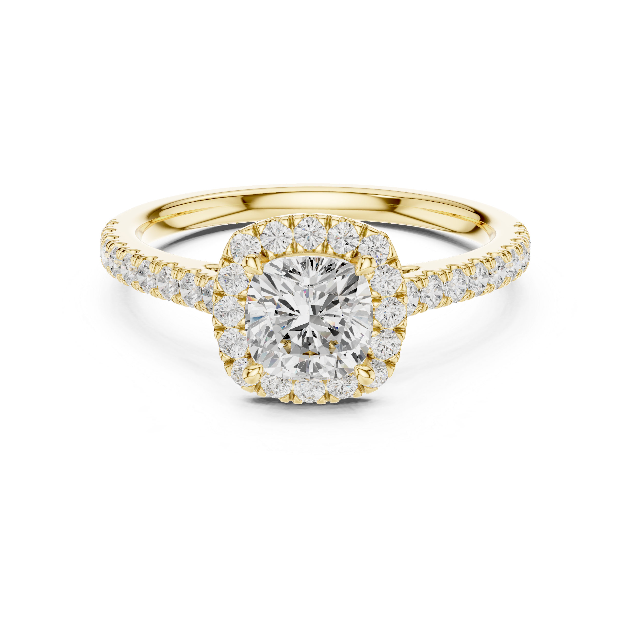 Cushion Cut Halo Engagement Ring with Pavé Diamond Band