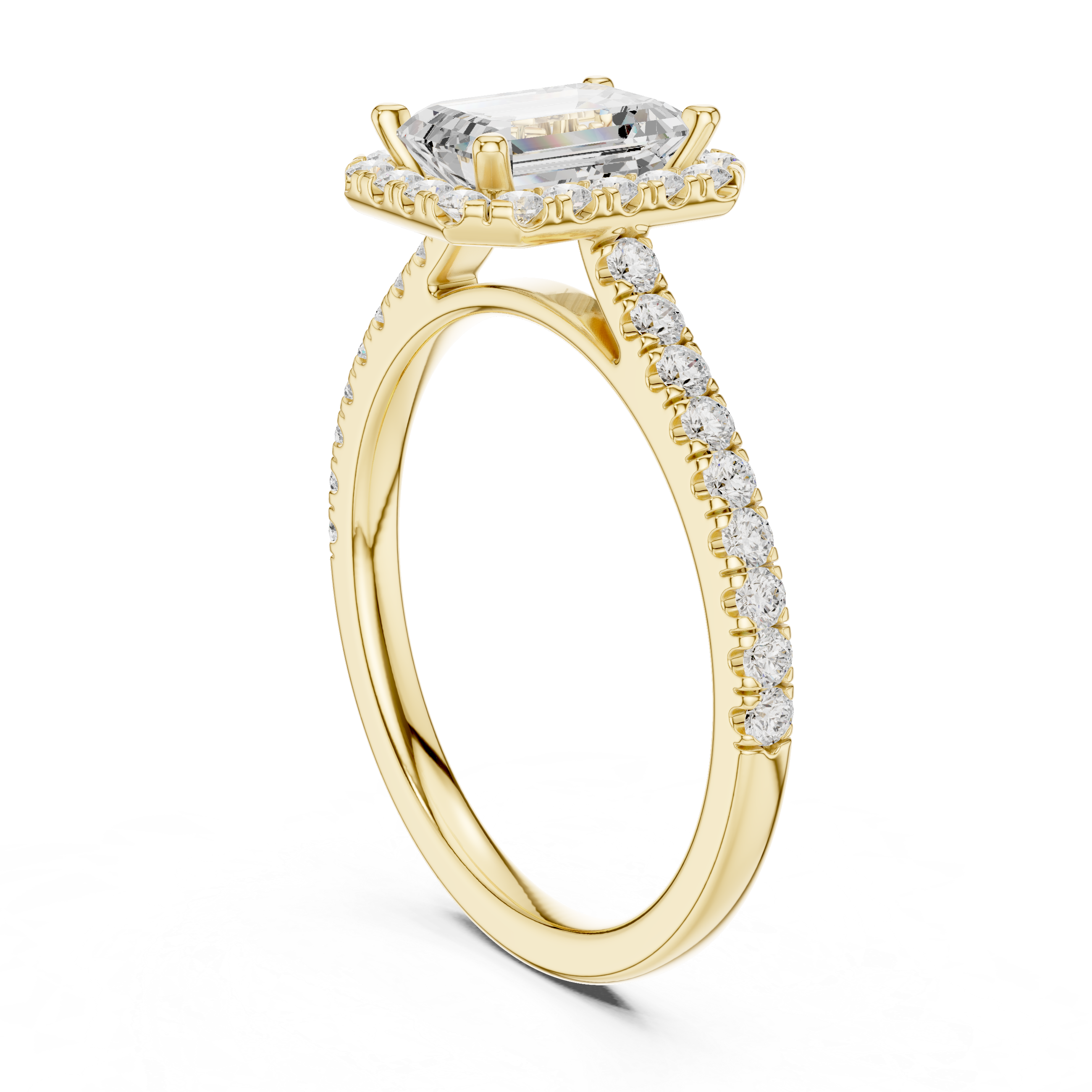 Emerald Cut Halo Engagement Ring with Pavé Diamond Band
