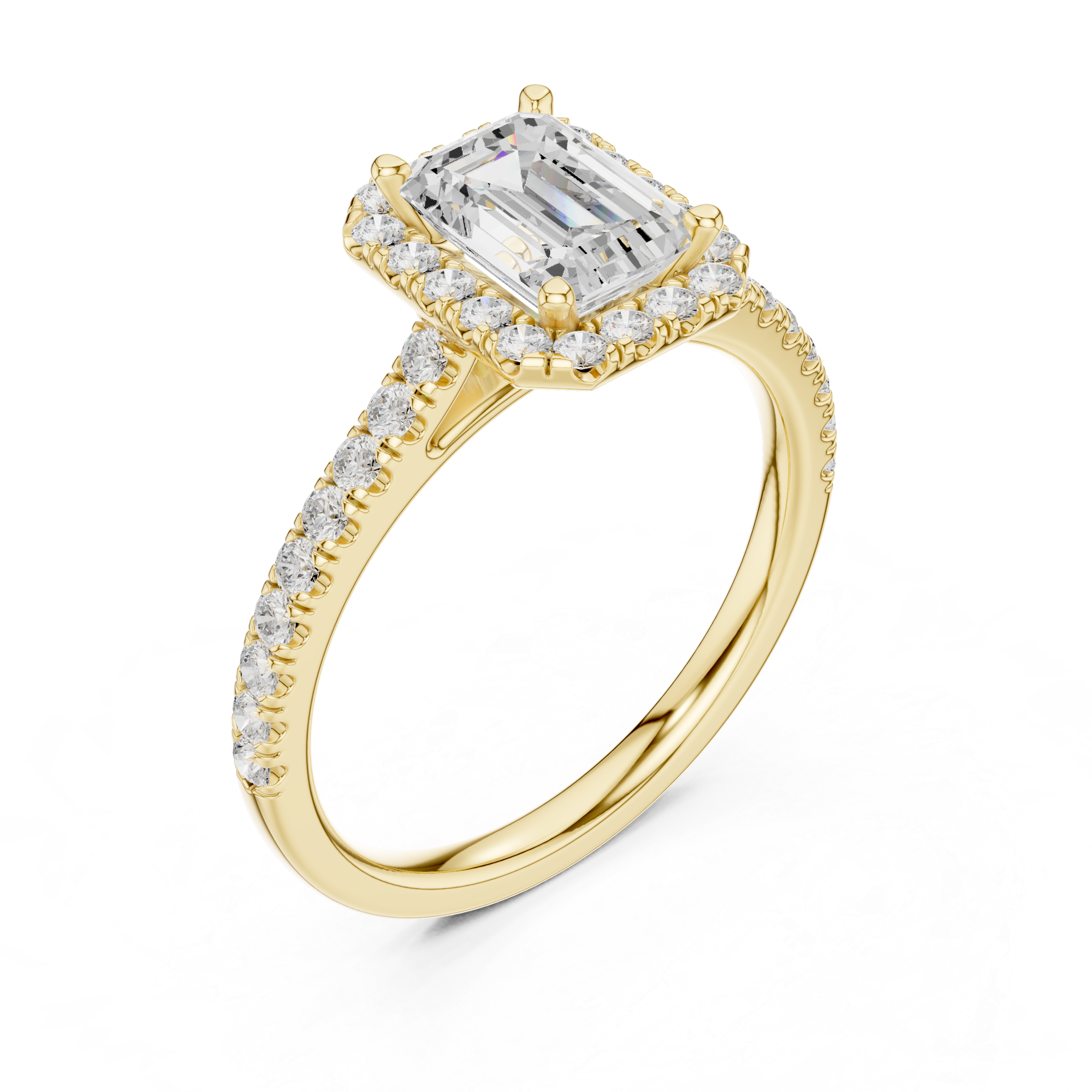 Emerald Cut Halo Engagement Ring with Pavé Diamond Band