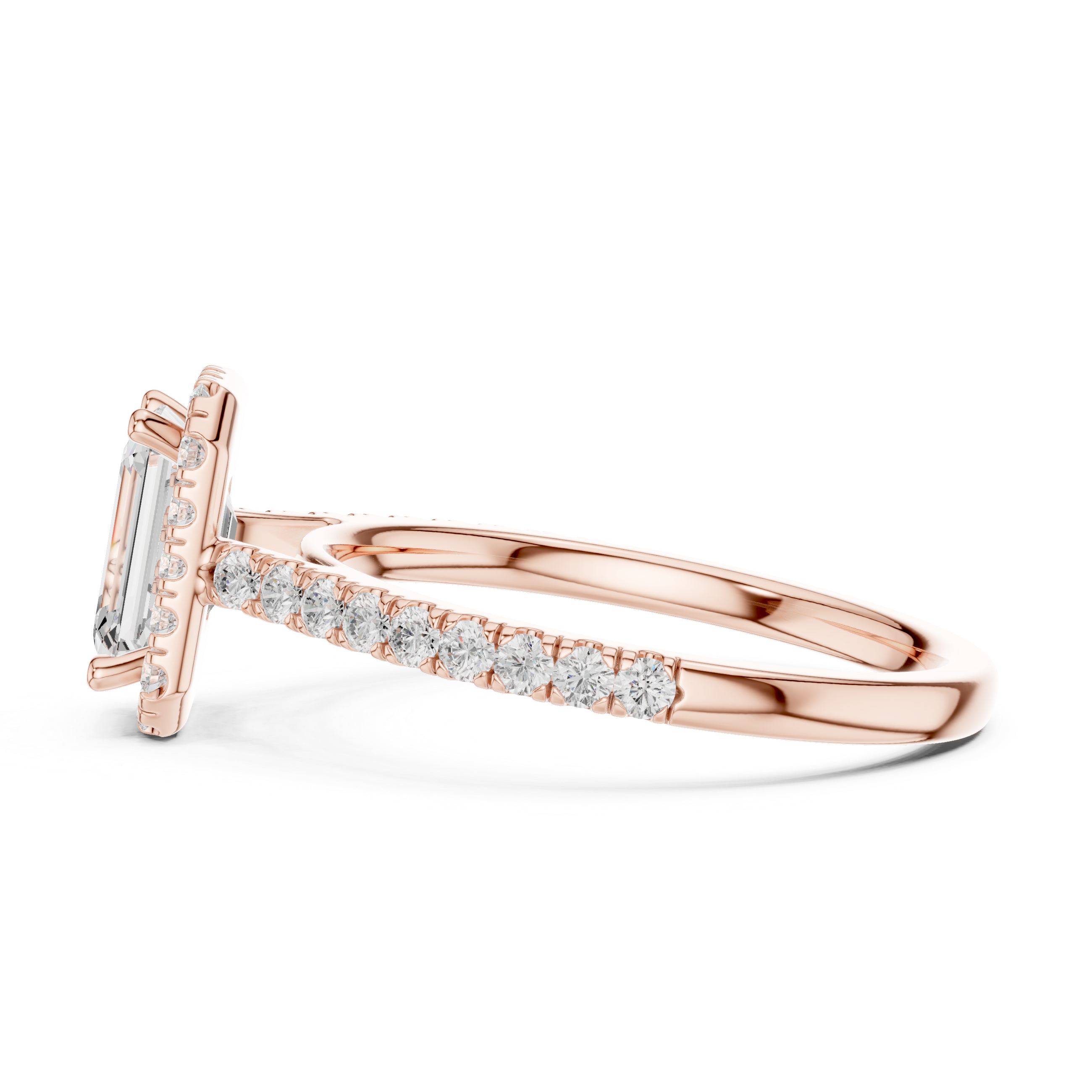 Emerald Cut Halo Engagement Ring with Pavé Diamond Band