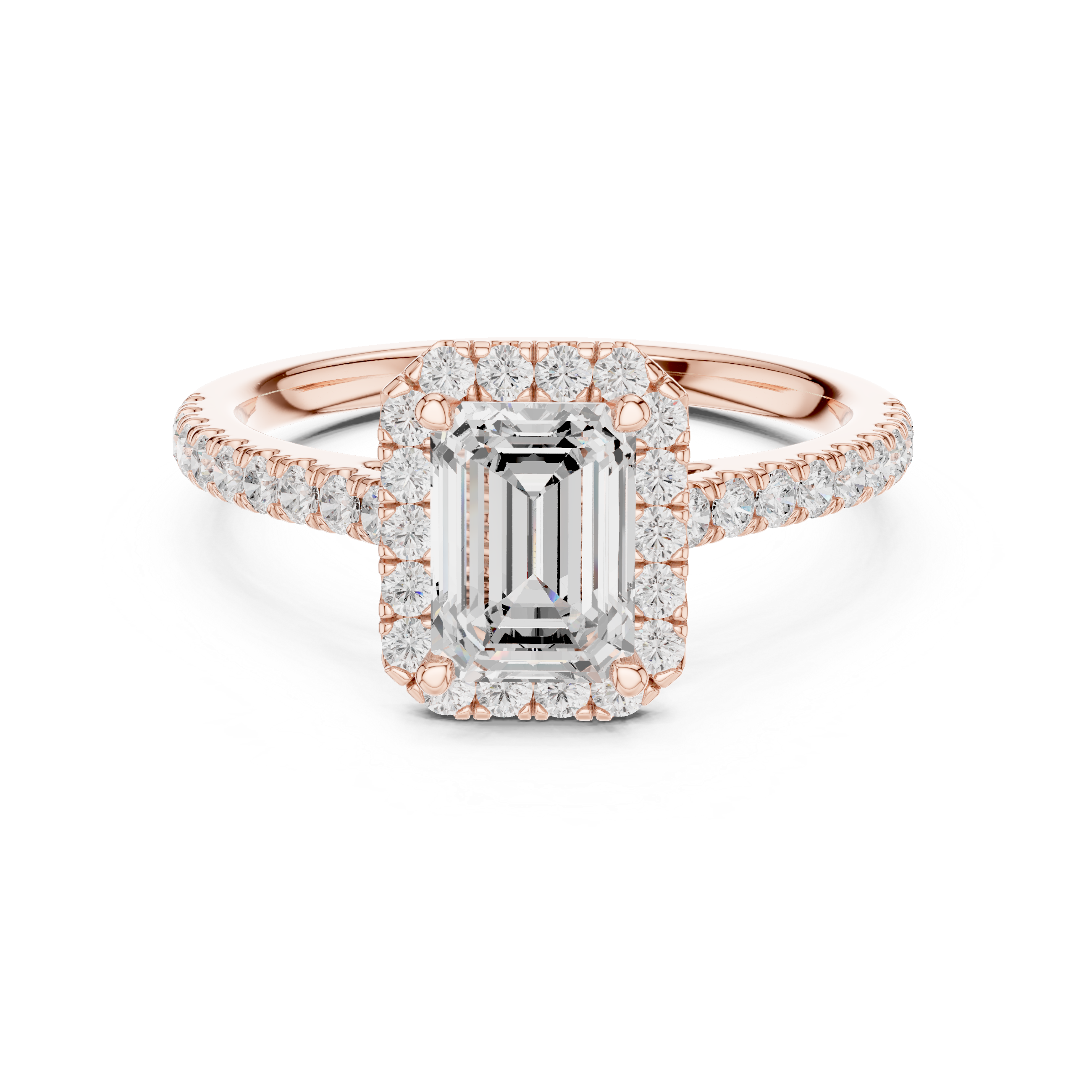 Emerald Cut Halo Engagement Ring with Pavé Diamond Band