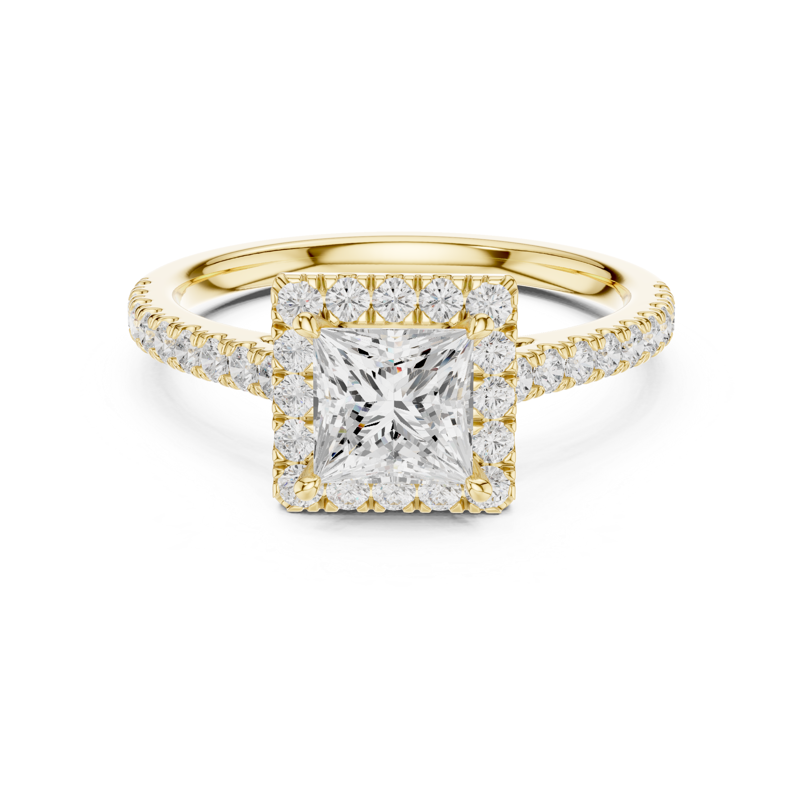 Princess Cut Halo Engagement Ring with Pavé Diamond Band