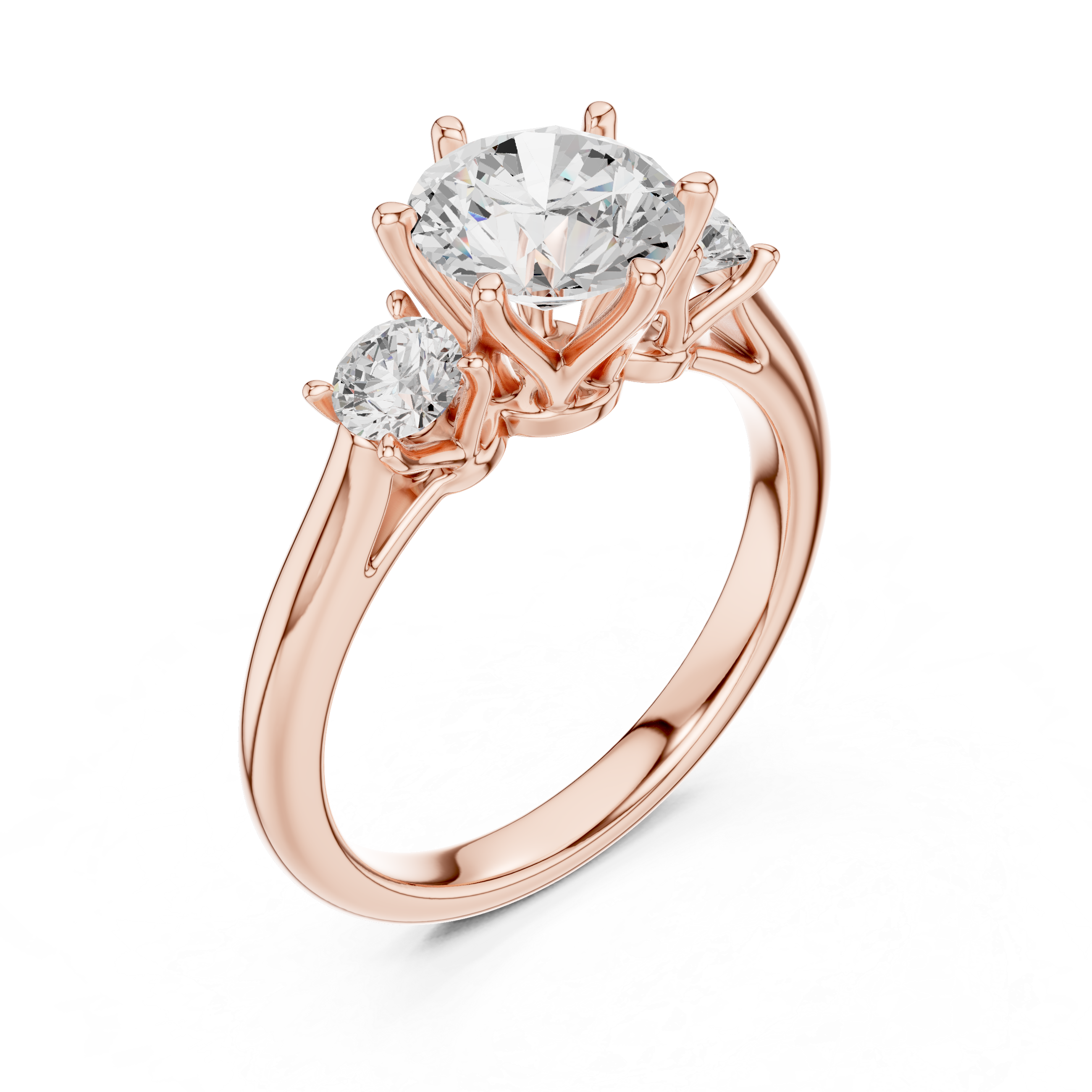 Classic Three Stone Round Diamond Engagement Ring with Round Side Stones