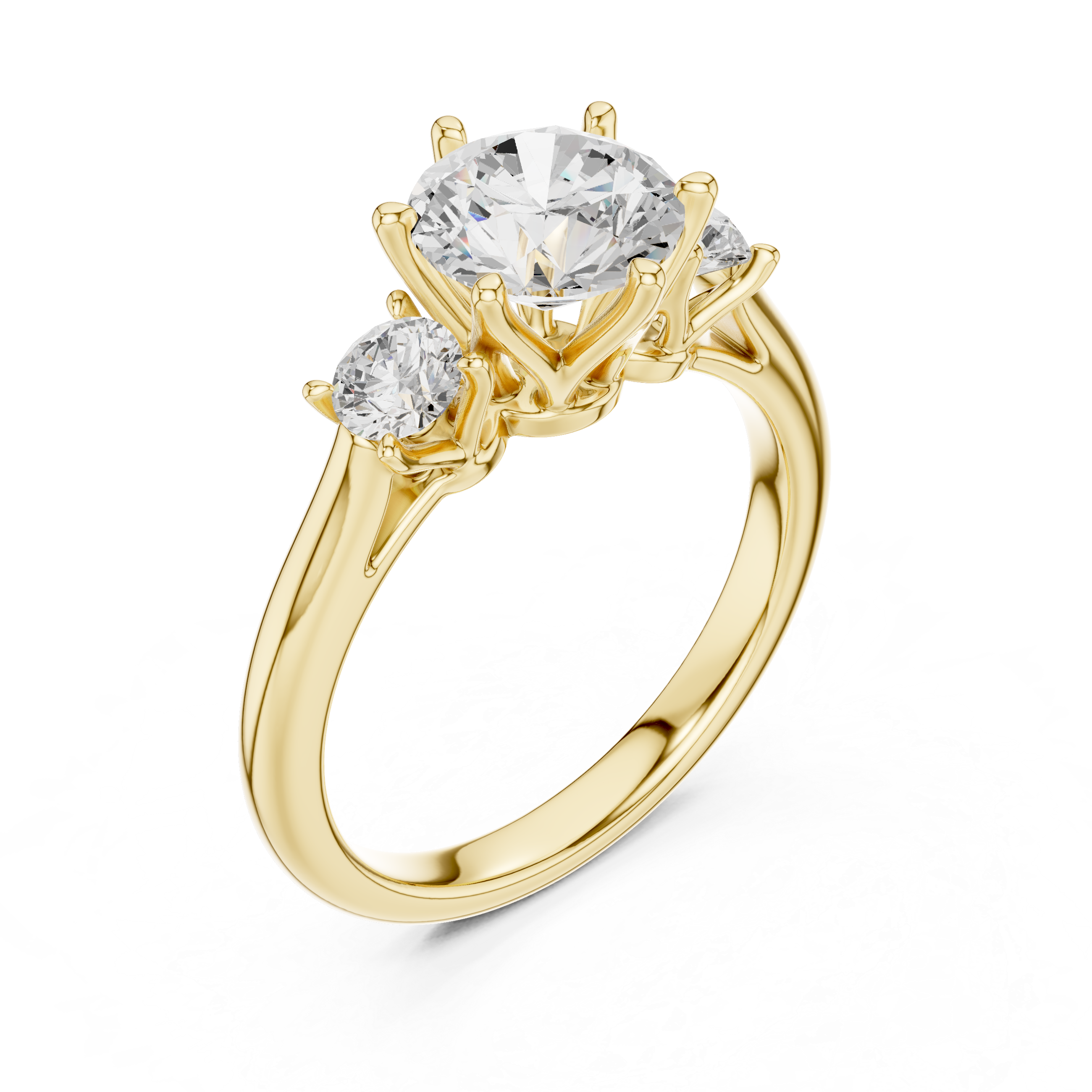 Classic Three Stone Round Diamond Engagement Ring with Round Side Stones