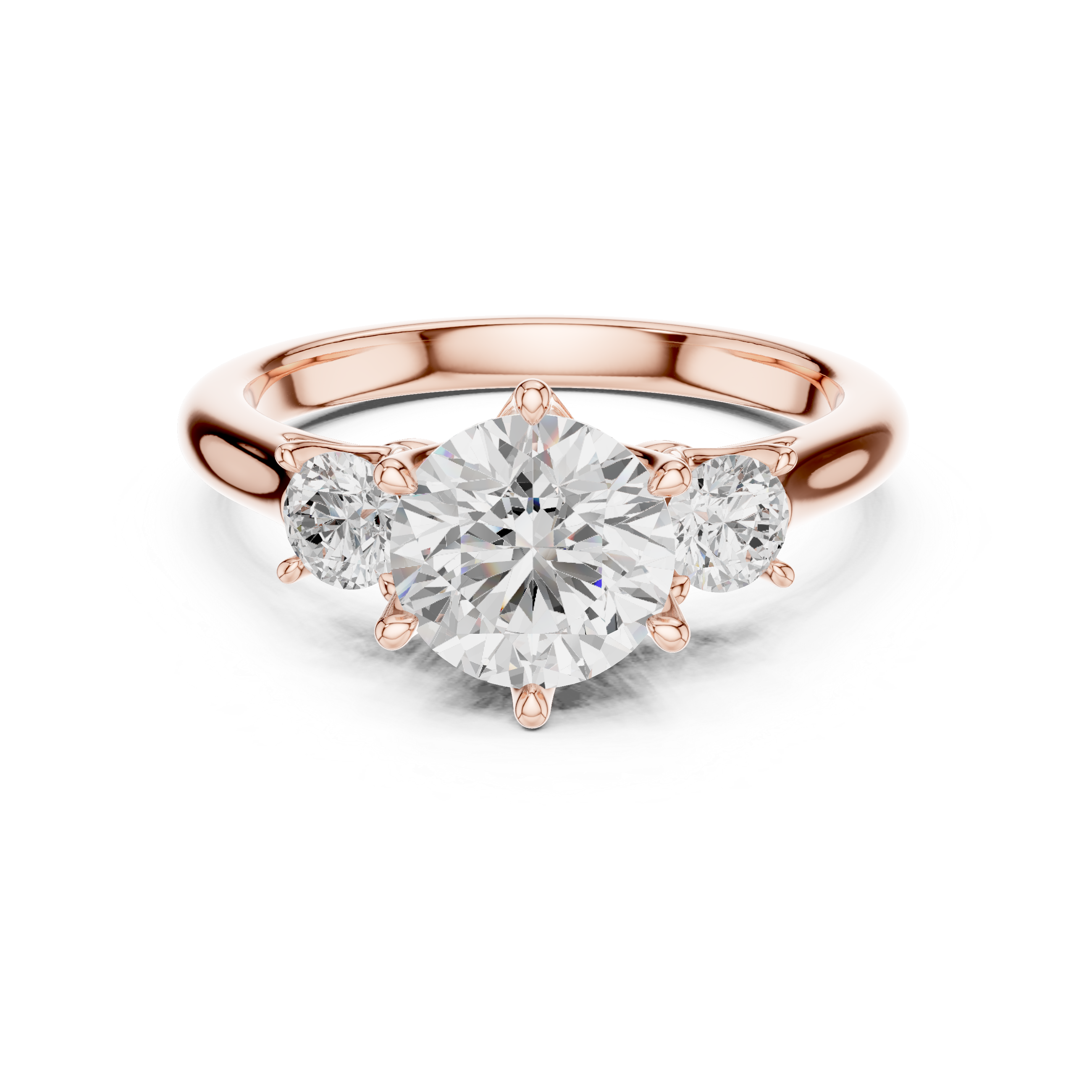 Classic Three Stone Round Diamond Engagement Ring with Round Side Stones