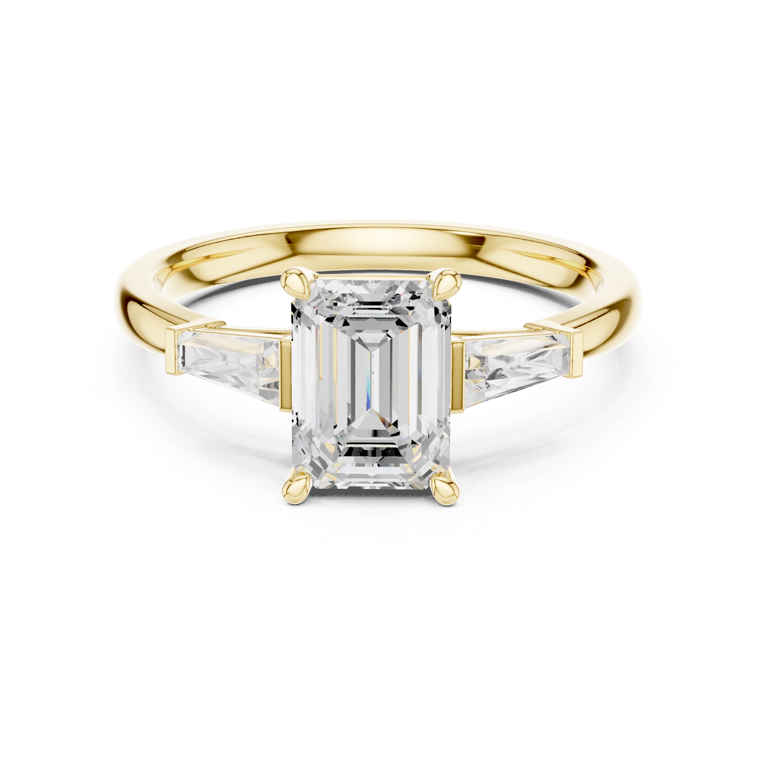 Emerald Cut Three Stone Engagement Ring with Tapered Baguette Side Diamonds