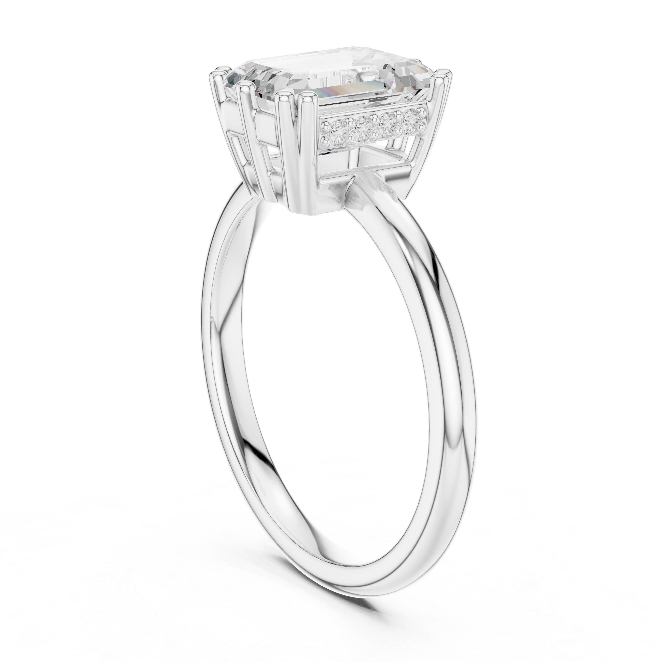 Emerald Cut Solitaire Engagement Ring with Hidden Diamond Gallery
