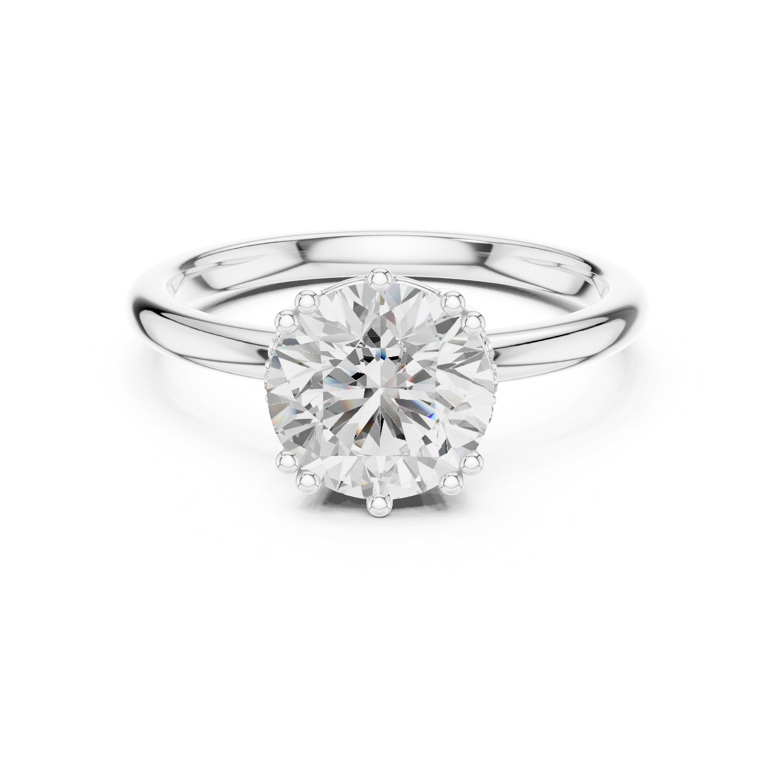 Classic Round Solitaire Engagement Ring with Hidden Halo Basket Setting