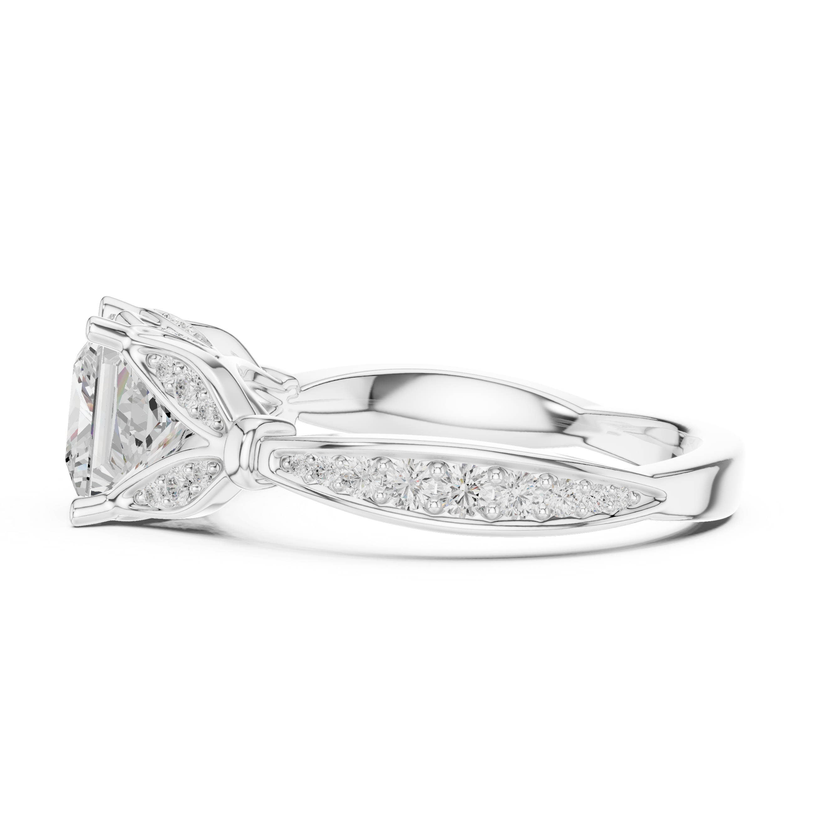 Princess Cut Diamond Engagement Ring with Nature-Inspired Pavé Leaf Setting