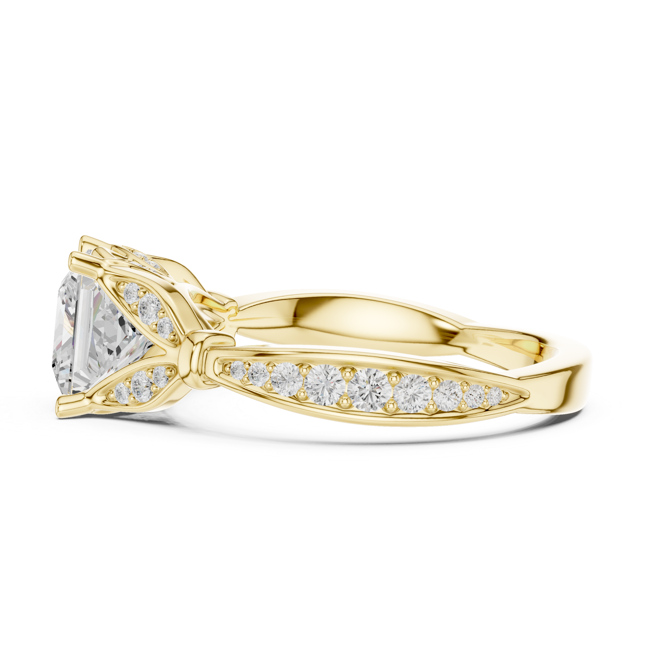 Princess Cut Diamond Engagement Ring with Nature-Inspired Pavé Leaf Setting