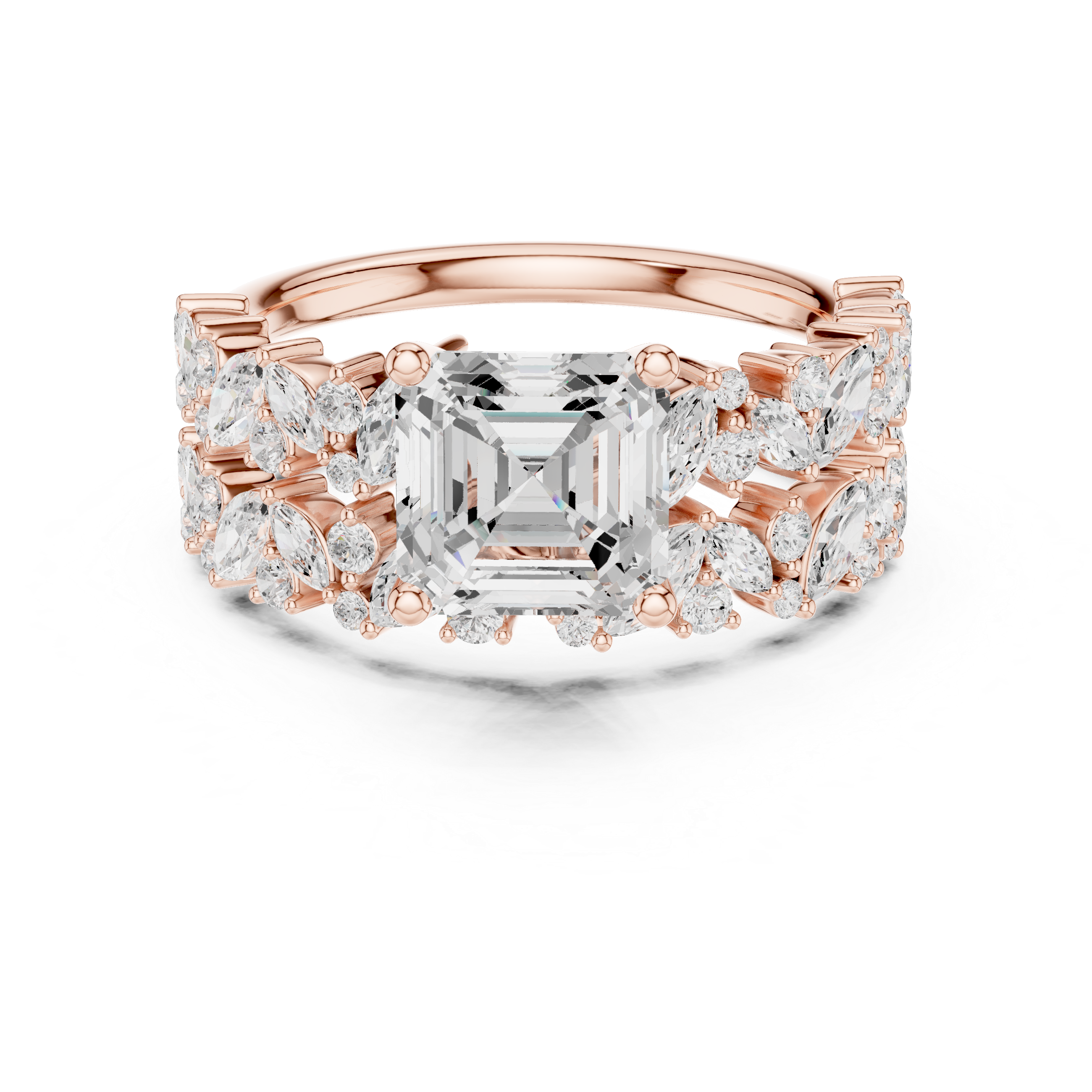 Emerald Cut Diamond Bridal Ring Set with Marquise Accent Bands