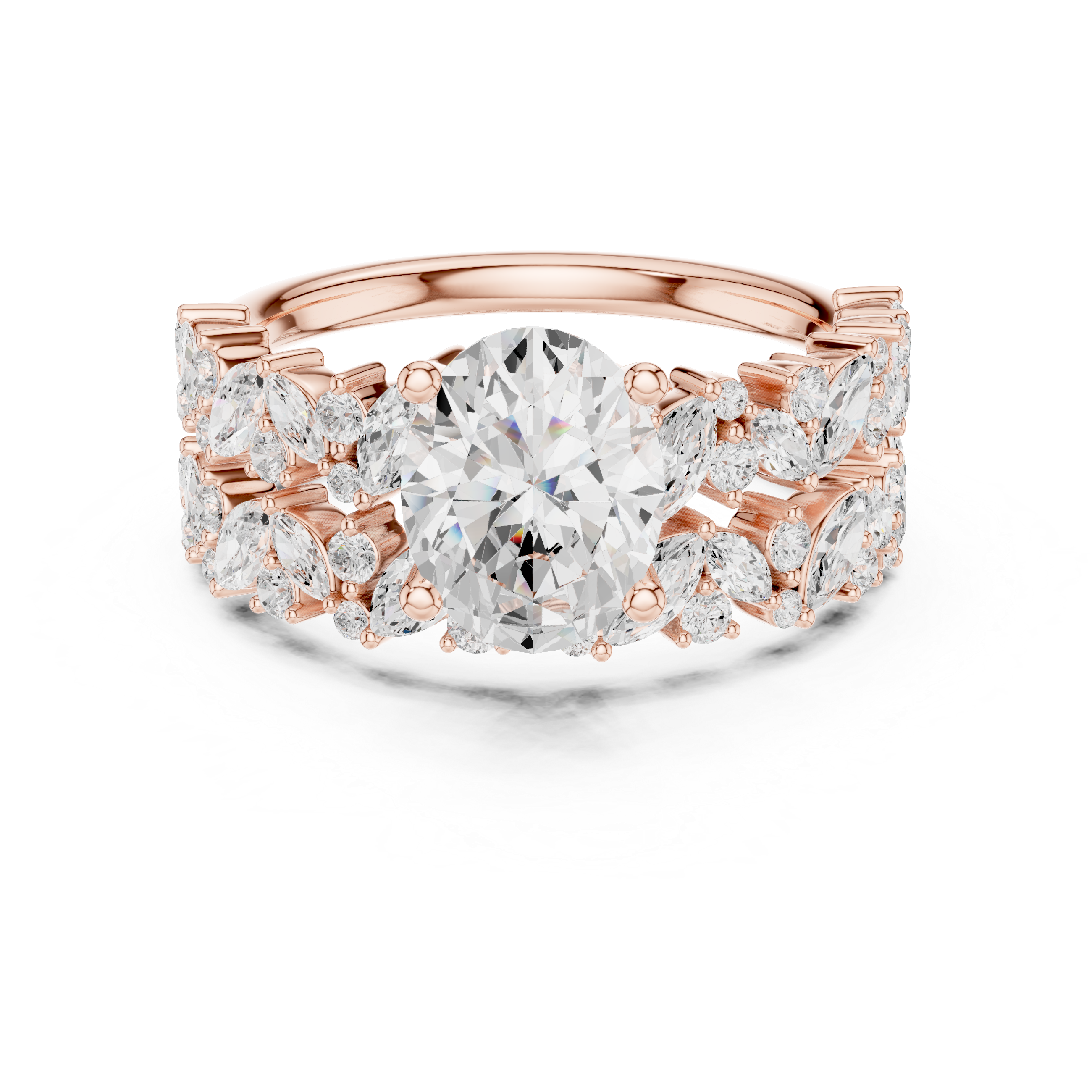 Oval Cut Diamond Bridal Ring Set with Marquise Accent Wedding Bands